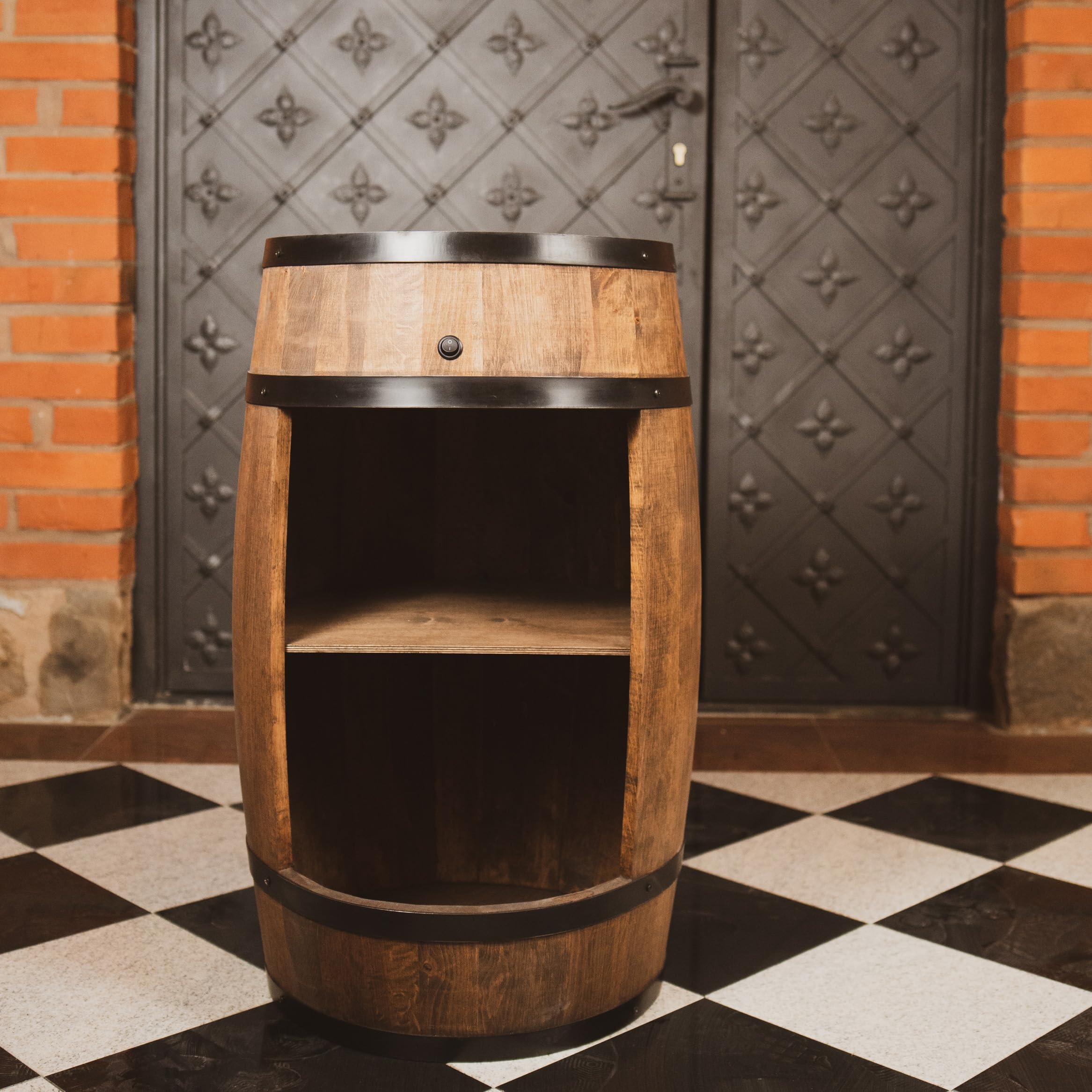CREATIVE COOPER Fassbar LED avec Porte-Vin - Casier en Bois - Bar de Maison 80 cm - Décoration Rustique - Armoire à Vin - Baril de Bar à Whisky - Tonneau de Bière (Wengé)