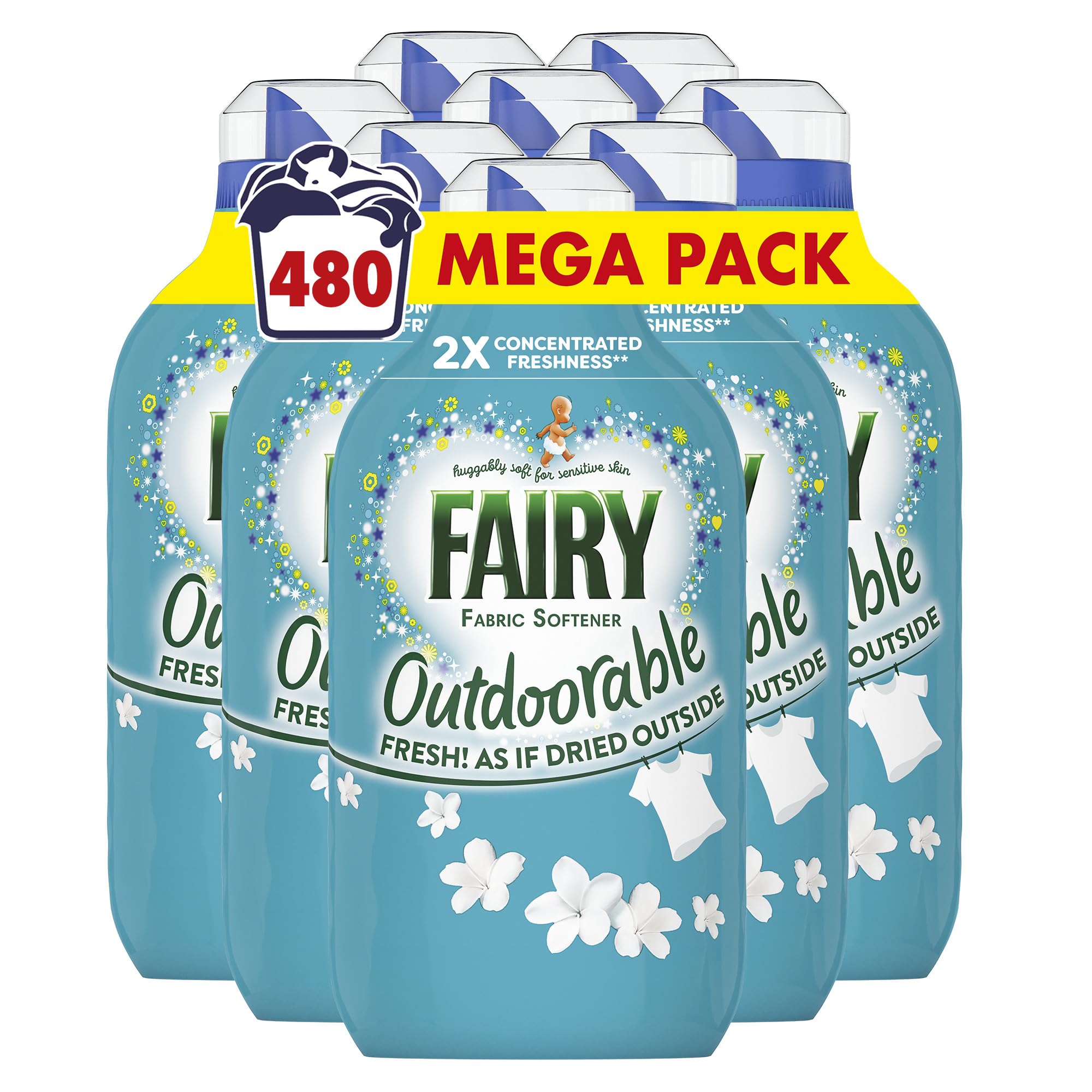 Fairy Outdoorable Fabric Softener, Ultra Concentrated Freshness For Sensitive Skin, 8x60 Washes, 8x840ml