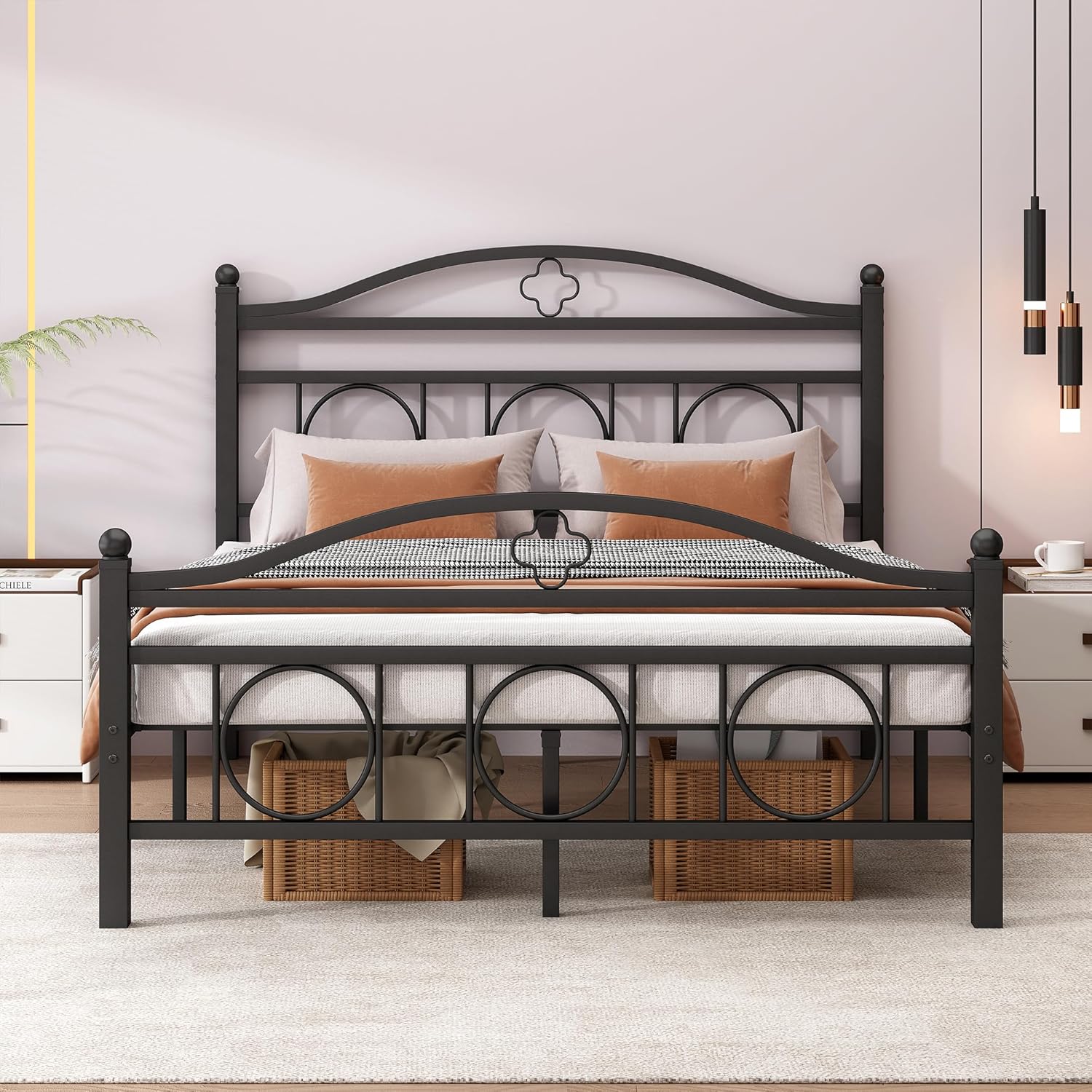 Queen Bed Frame with Headboard,Heavy Duty Steel Slats Support Mattress Foundation-Under Bed Storage, No Box Spring Needed, Noise Free