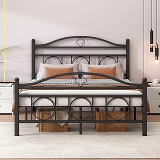 Vcaleets full-size metal bed frame with high footboard