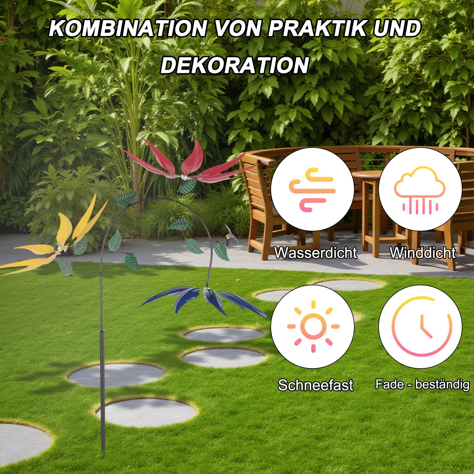 MODUDY Windrad Aus Metall – Sonnenblumen-Windspiel Für Garten & Balkon