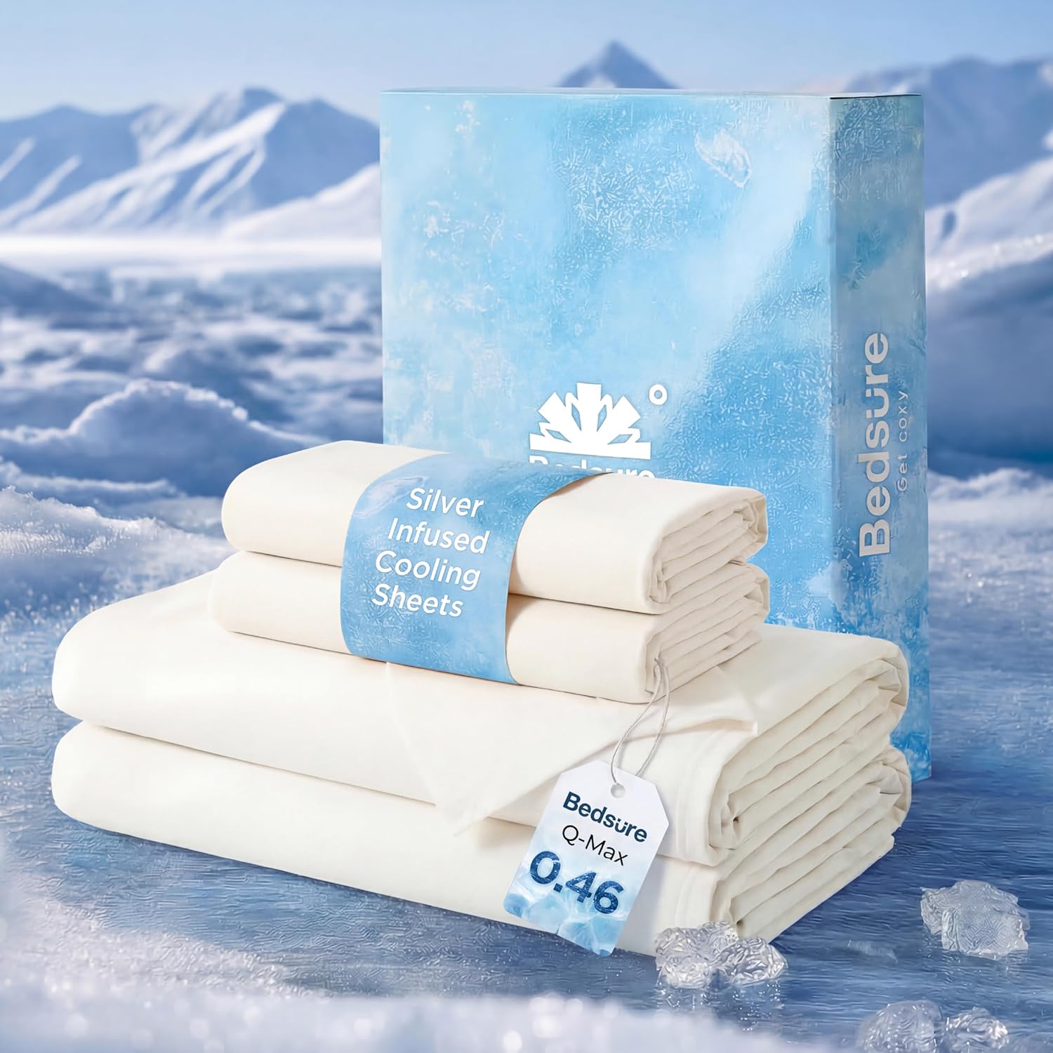 Bedsure Silver Infused Bed Sheets, Cooling Sheets for Hot Sleepers and Night Sweats, Deep Pocket Up to 16 Inches, Ultra Soft & Silky Smooth King Size Sheets Set, 4 Pieces, White