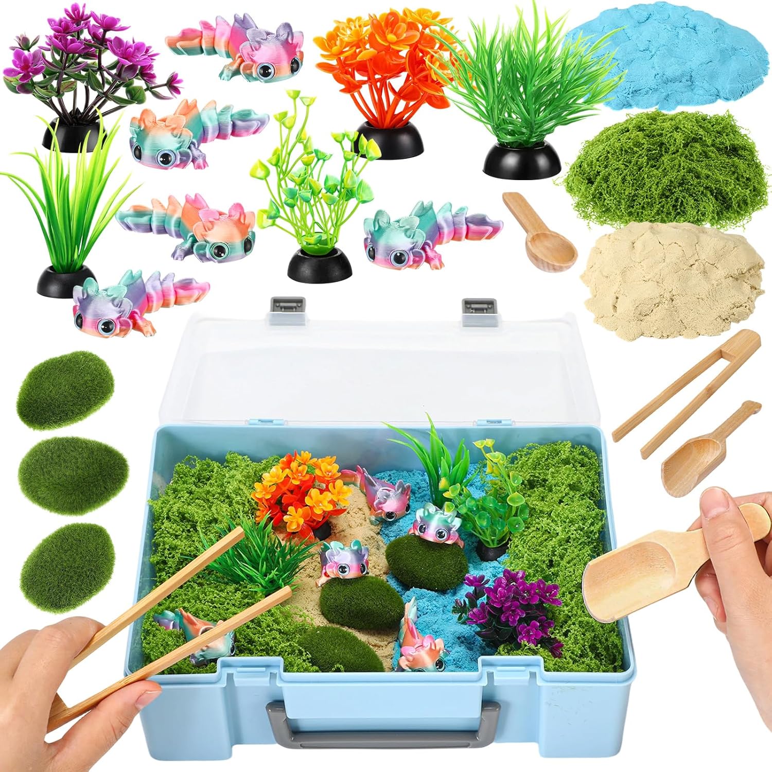 Jenaai Dinosaur Sensory Bin Dinosaur Excavation Archaeology Dig Kit Dino Skeletons Bones Puzzle Game Sandbox Storage with Lid Sand for DIY Making Kit Decoration Gifts Pretend Learning Construction