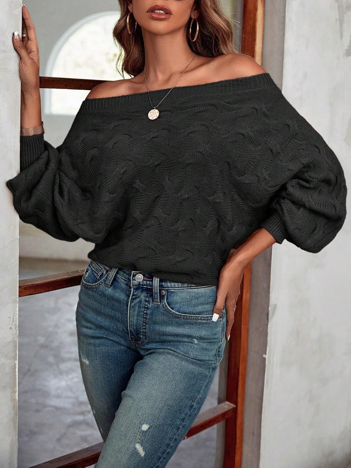 Verdusa Women's Off The Shoulder Knit Sweater Tops Long Sleeve Pullover Sweaters Spring Brunch Outfits - Image 6