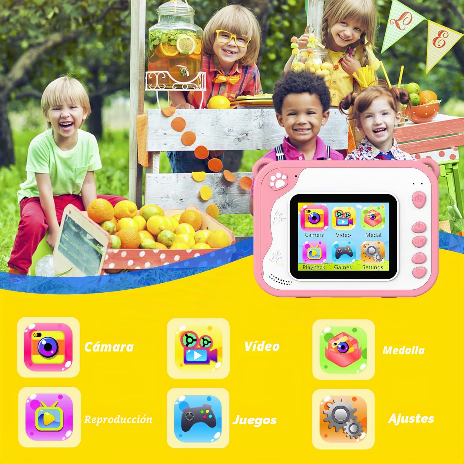 Ushining - Cámara de fotos de impresión instantánea para niños, cámara digital con pantalla de 2,4 pulgadas, tarjeta TF de 32 GB, 3 rollos de papel de impresión, regalo para niñas niños de 3 a 12 años