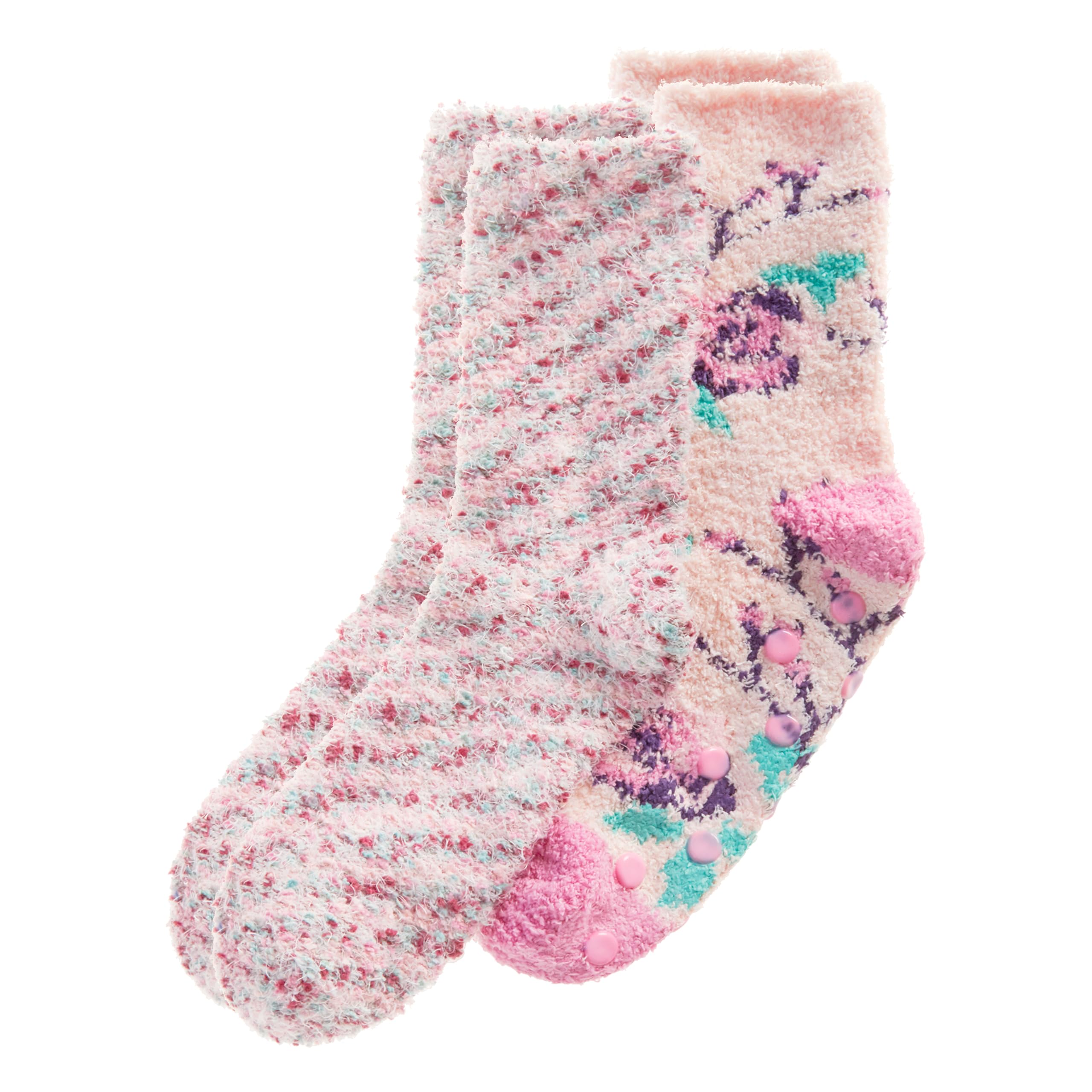 Metzuyan Women's 2 Pairs Pink Ws-Aw23 2 Pairs Cosy Floral Feather Yarn Socks Fluffy Bed Socks 4-8 Uk Pink Roses