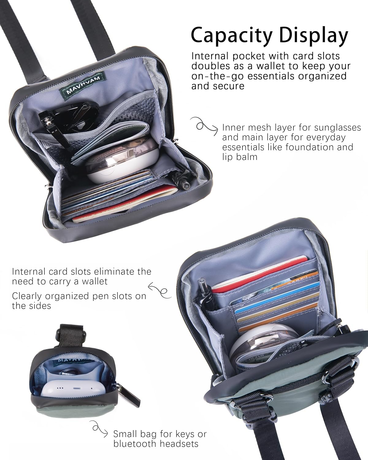 Modular Crossbody Bag with Removable Small Pouch, Water Repellent Belt Pack for Cell Phone Travel Workout Running