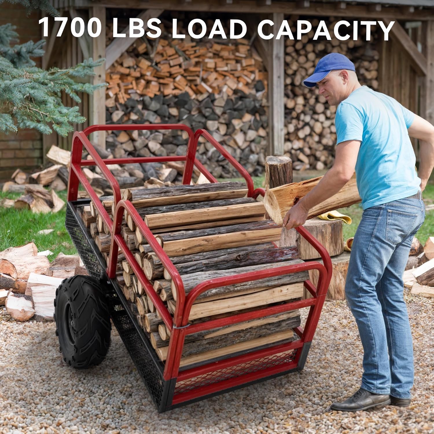 YITAMOTOR 22 Cu.Ft. ATV Dump Trailer, Heavy Duty Tow Behind Dump Cart, 1700lbs Capacity Study Yard Garden Trailer for Pull Behind Lawn Mower Trailer, Alloy Steel Mesh Bed & 25" Height Guardrail