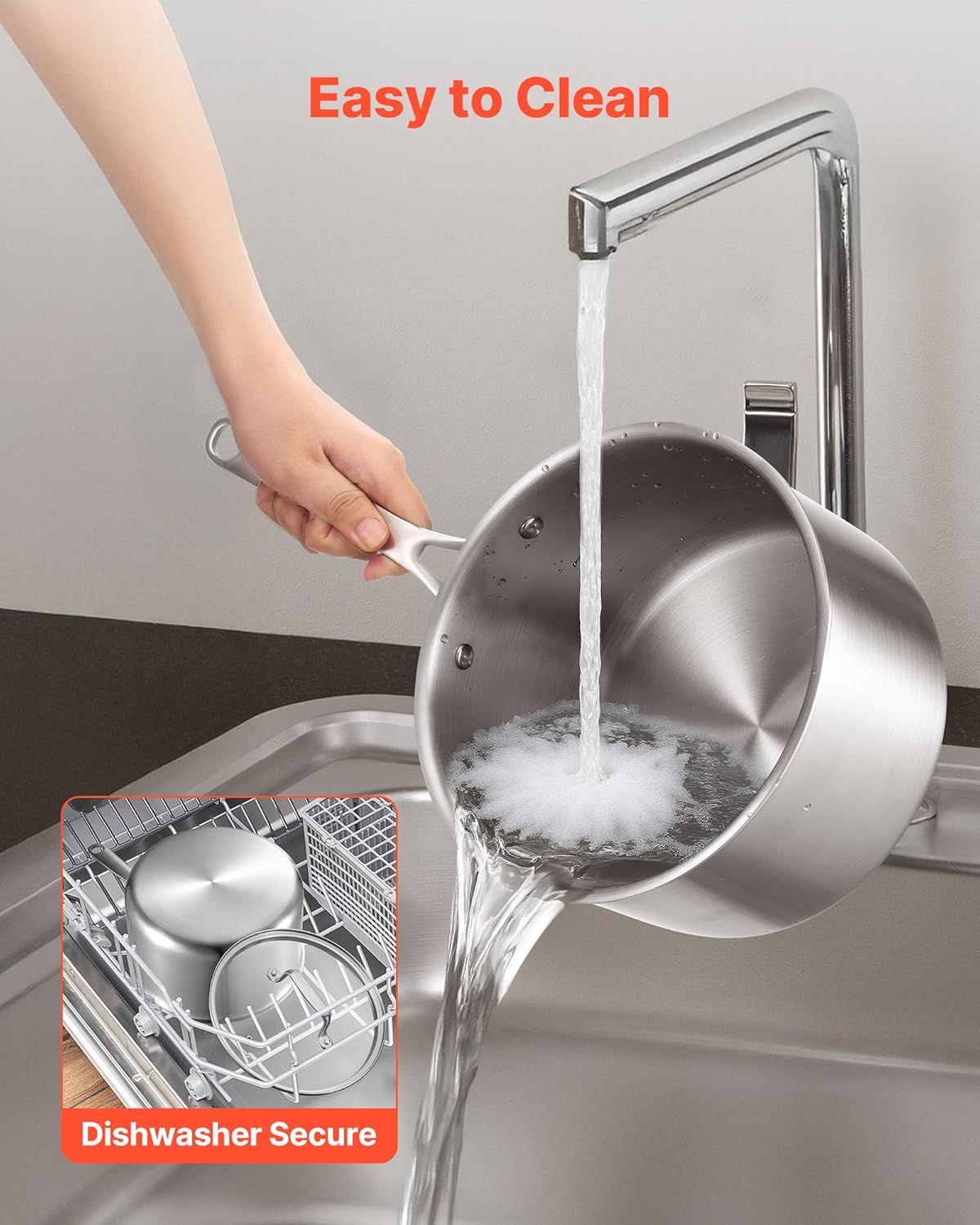 VEVOR 4 QT Saucepan, Stainless Steel Saucepan with Glass Lid, Multipurpose Nonstick Stainless Steel Small Cooking Sauce Pot with Ergonomic Handle, Friendly for Oven, Dishwasher, Induction Cooker