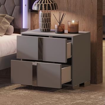 21.3" H Elegant Nightstand with Metal Handle,Mirrored Nightstand Bedside Table with 2 Drawers for Bedroom,Living Room,Grey