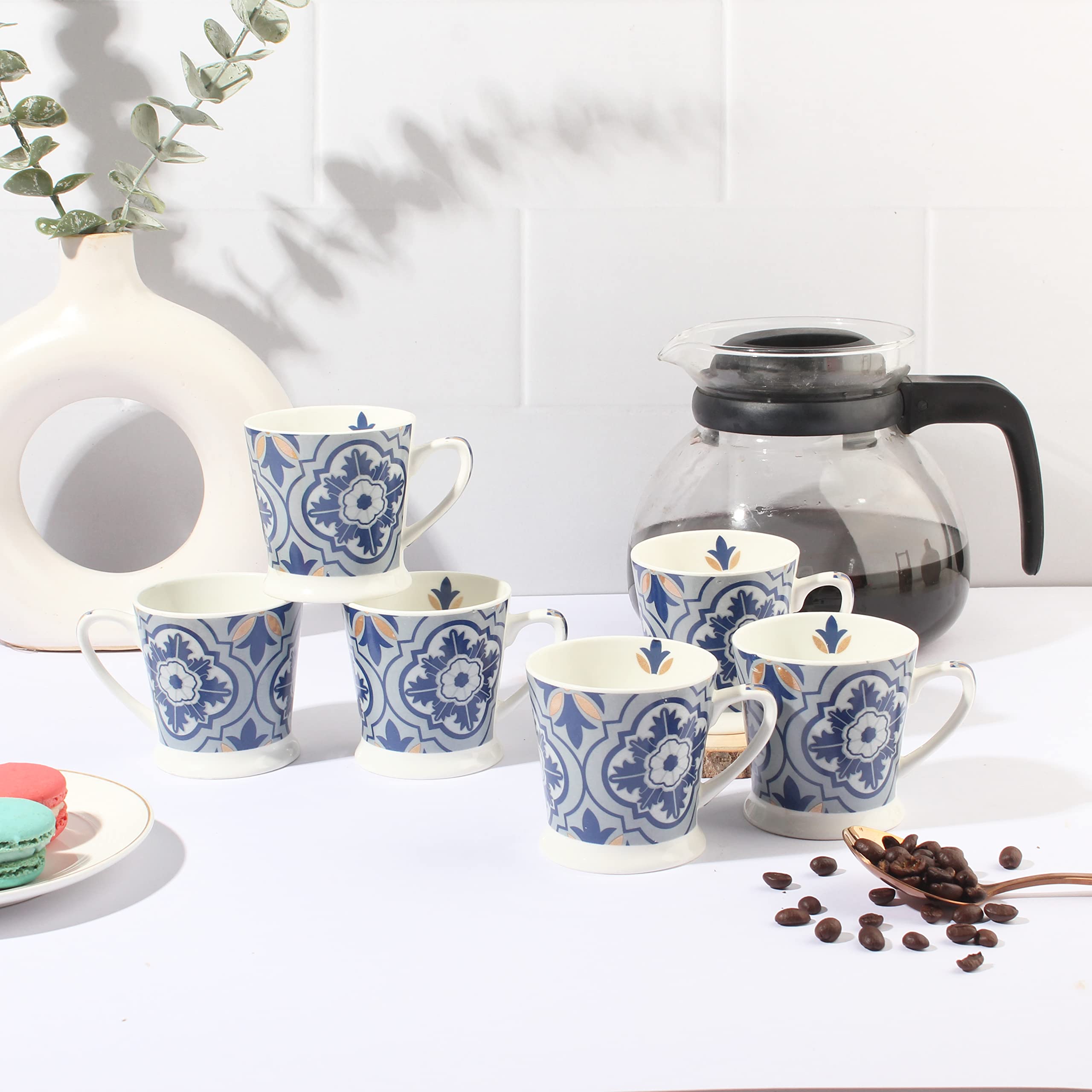 Saavre Aitne Series Bone China Tea Cups-150 ml Blue Flower Tea Cups Set of 6, Durable and Lead Free for Home and Office, Cute Cups for Tea, Coffee & Green Tea 1
