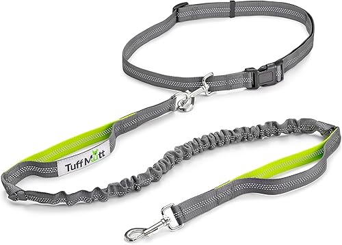 Miniatura 11 de Tuff Mutt Correa de cintura manos libres para perros para caminar, correr y hacer senderismo, clip de mosquetón, cinturón ajustable con doble asa,
