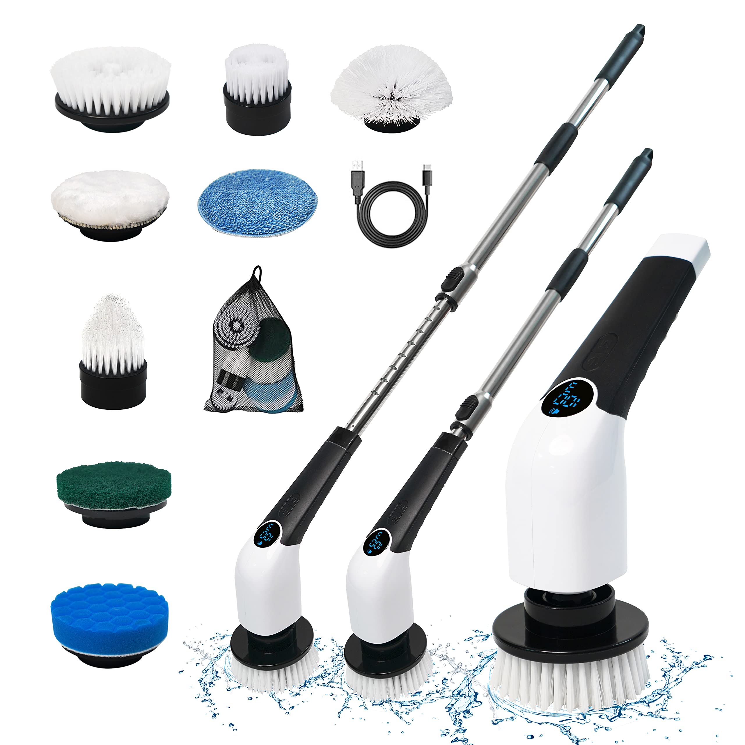 Electric Spin Scrubber, Smiceir Cordless Cleaning Brush with Adjustable Extension Handle 3 Rotating Speeds and 8 Replaceable Brush Heads, Power Shower Scrubber for Bathroom, Kitchen, Floor, Tile, Car
