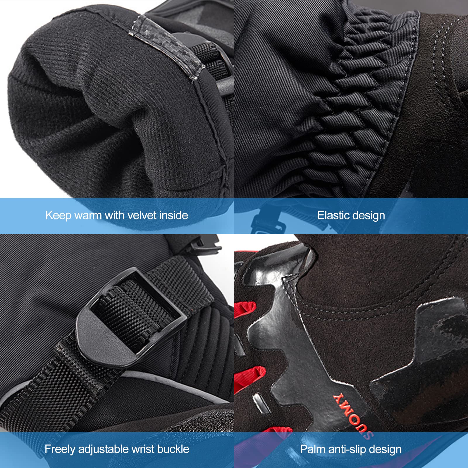 Gants de Moto étendus et épaissis, Gants à Écran Tactile Plein pour Femme et Homme, Gants Moto Coupe-Vent et Coupe-Froid pour VTT, Moto Cross, Scooter, Vélo et Autres Sports de Plein Air