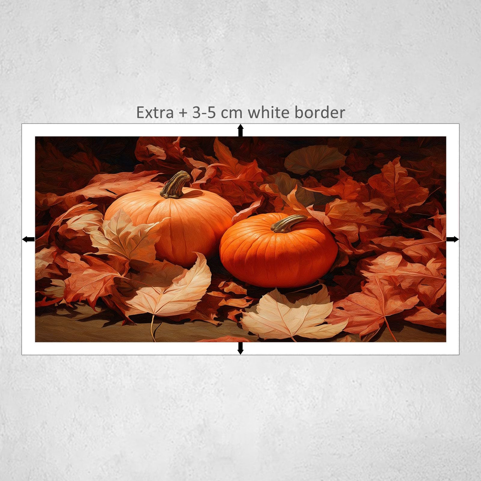 Generisch Modern Pflanzen Herbst Kürbis Blätter Modernes Leinwandbild 90L x 60B cm mit Rahmen, Landhausstil XXL Wanddeko für Wohnzimmer Geschenk Idee Einzug - Hochwertiger Kunstdruck auf Holzrahmen