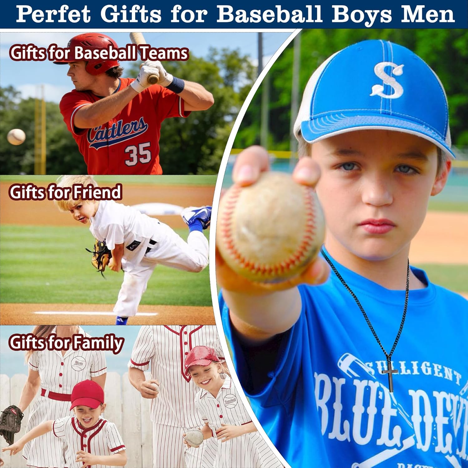 Avotto 316L Stainless Steel Baseball/Football/Soccer Cross Chain Necklace for Men Boys, Silver Gold Black Mens Boys Necklaces 5mm Non-Fading Sturdy Cuban Chain with Cross Pendant 18+2Inch/20+2Inch - Image 5