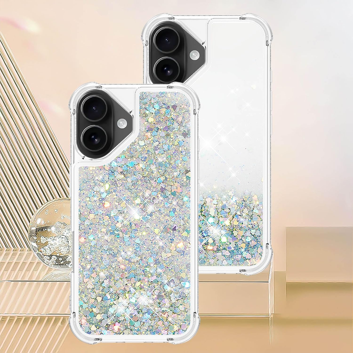 Phone Case for iPhone 17 Case Glitter Bling Liquid Cute Floating Quicksand Shockproof Protective Bumper Durable Soft TPU Clear Cover for iPhone 17 6.3" Love Sliver YB - Image 6