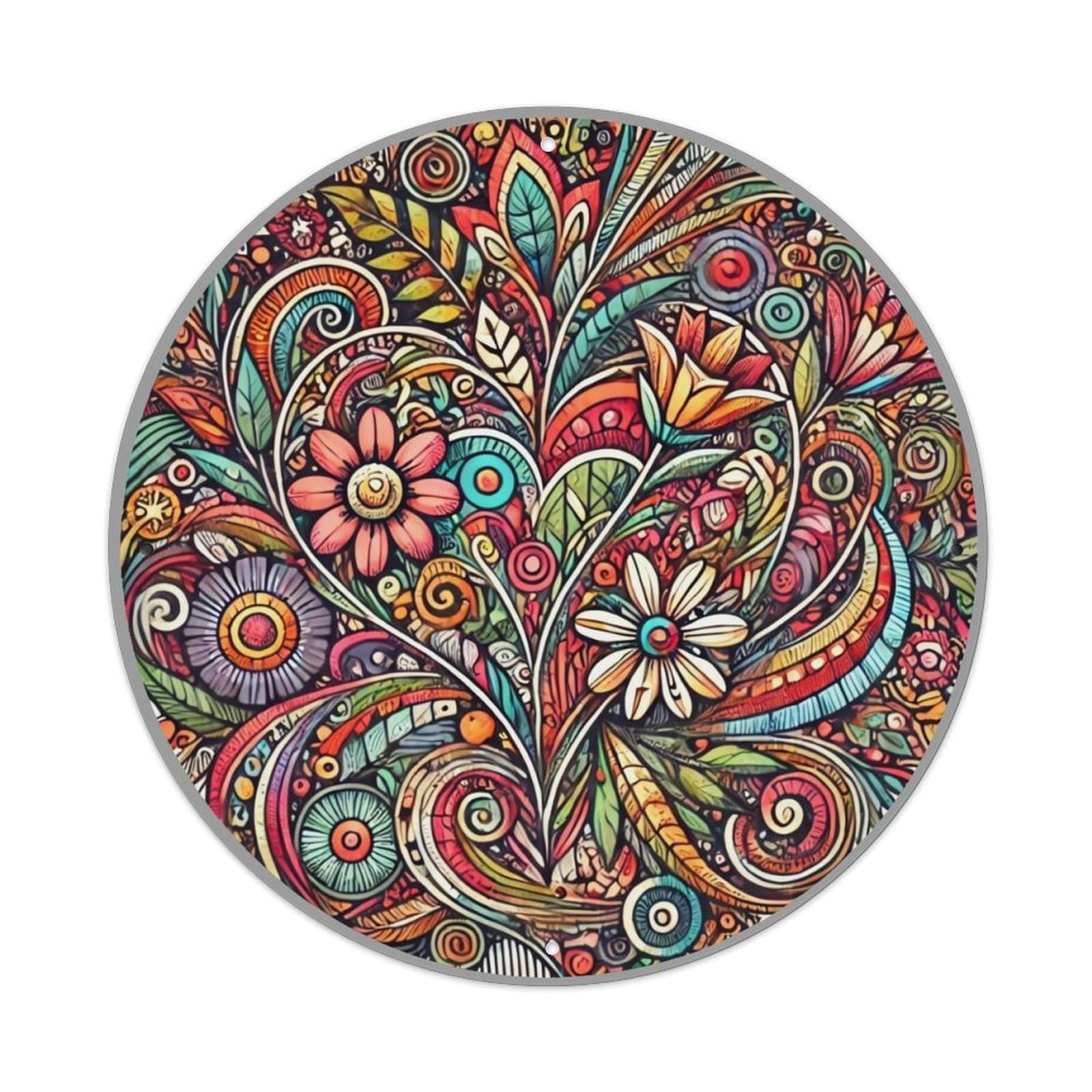 Jdyansheng Vintage Vibrant Floral Mandala Art Print Tin Sign Metal Poster Metal Signs For Home Man Cave Bar Cafe Kitchen Laundry Room Wall Decorations 8X8 Inches