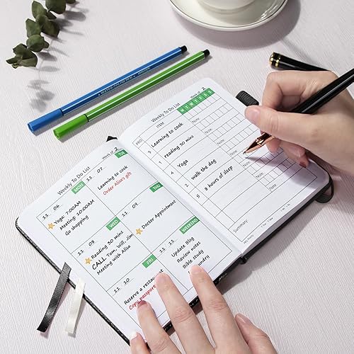 Miniatura 2 de UpUDo Agenda semanal con calendario, 160 páginas de hábitos de seguimiento de hábitos, cuadernos portátiles de 4.3 x 5.8 pulgadas Negro -,Oro