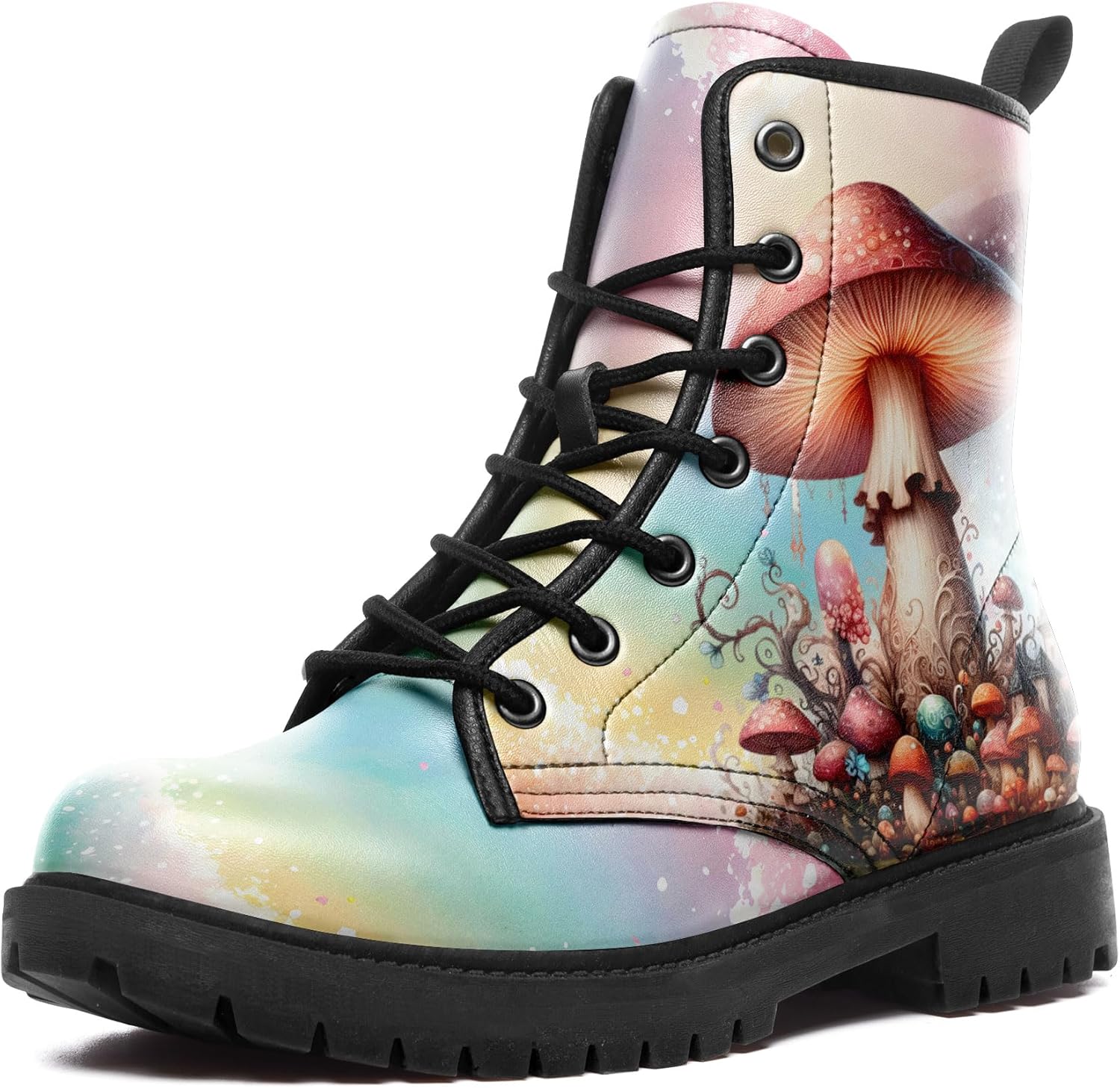 Women's Bohemia Mushroom Combat Boots Fashion Flower Lace-Up Ankle Booties for Walking, Hiking, Festivals,Casual Wear