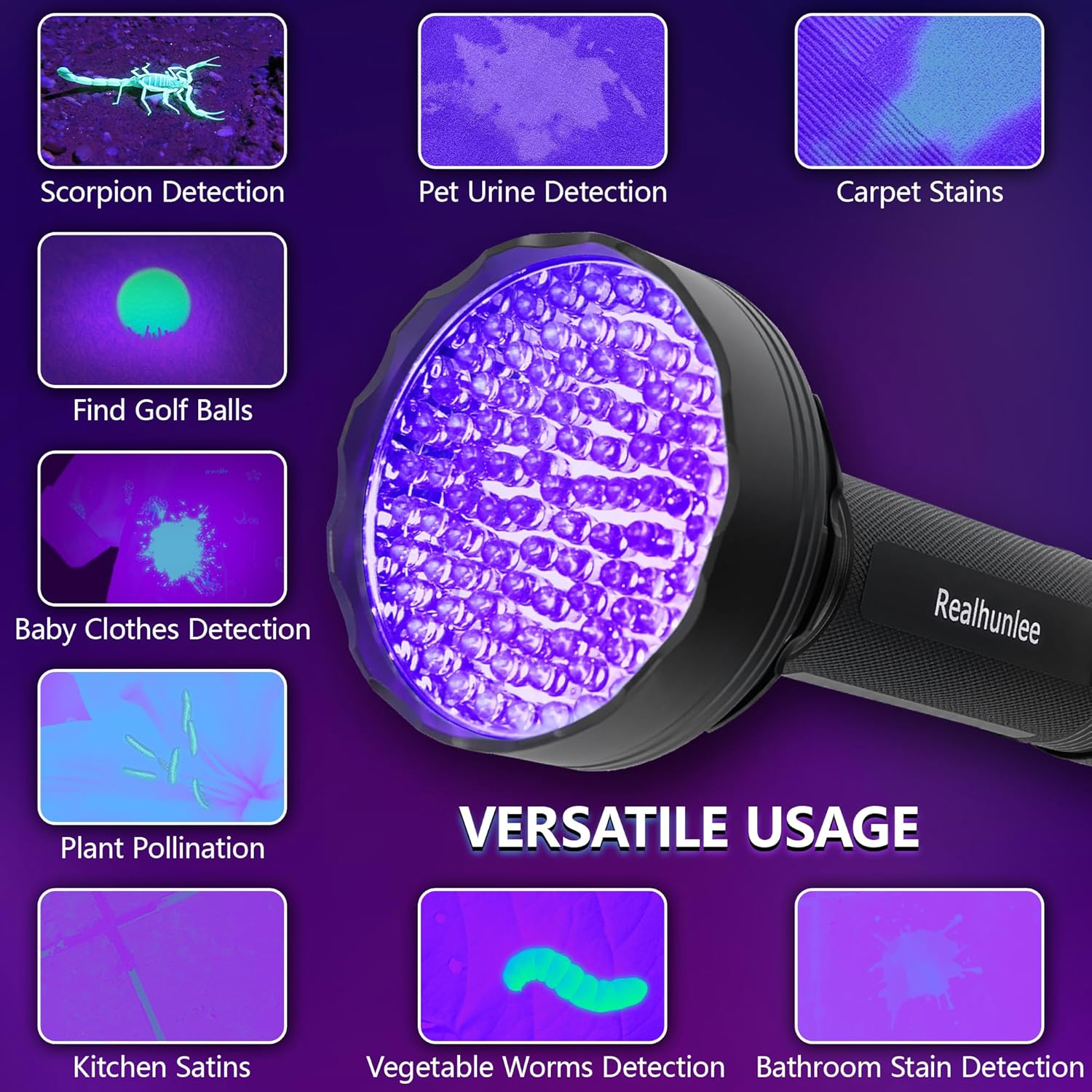 UV Flashlight Black Light, Ultra Bright 100 LED 395 nM Ultraviolet Blacklight Detector with UV Protective Glasses for Dry Pet Dog Cat Urine Stains, Bed Bug, Scorpions Matching with Pet Odor Eliminator