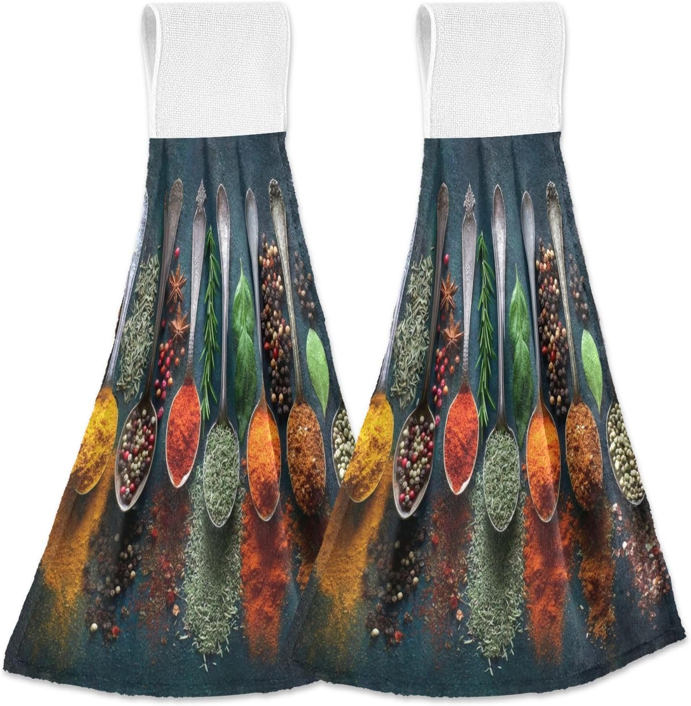 Aslsiy Retro Cooking Herbs Spices Hanging Kitchen Towels Fork Spoon Soup Ladle Bathroom Hand Tie Towel Fast Drying Dish Tea Towels for Bath Tabletop Gym Home Decor Set of 2