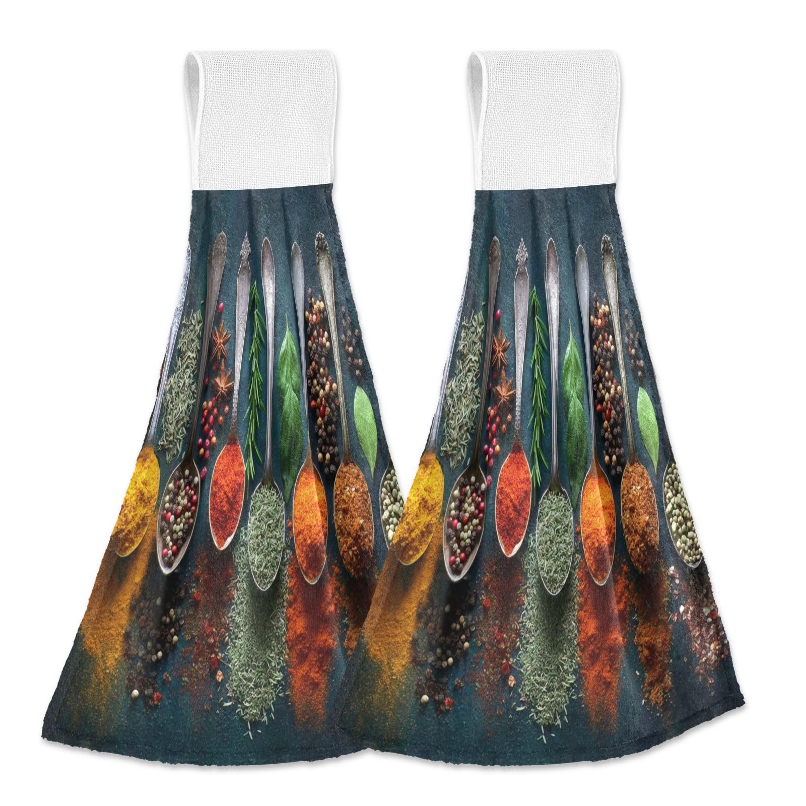 Aslsiy Retro Cooking Herbs Spices Hanging Kitchen Towels Fork Spoon Soup Ladle Bathroom Hand Tie Towel Fast Drying Dish Tea Towels for Bath Tabletop