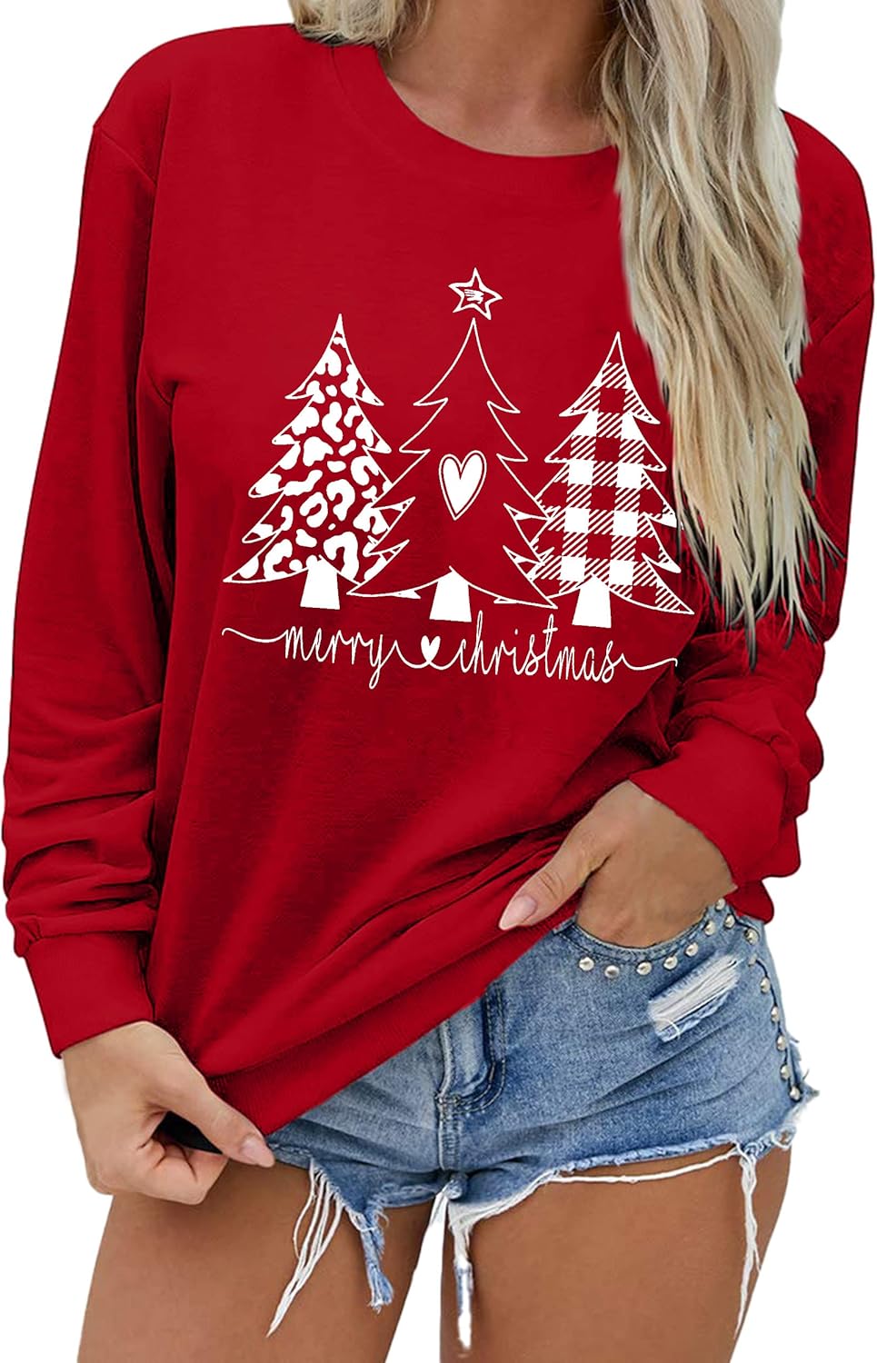 LAZYCHILD Christmas Tree Sweatshirt Women Merry Christmas Long Sleeve Shirt Pullover Top Xmas Holiday Sweatshirts - Image 3