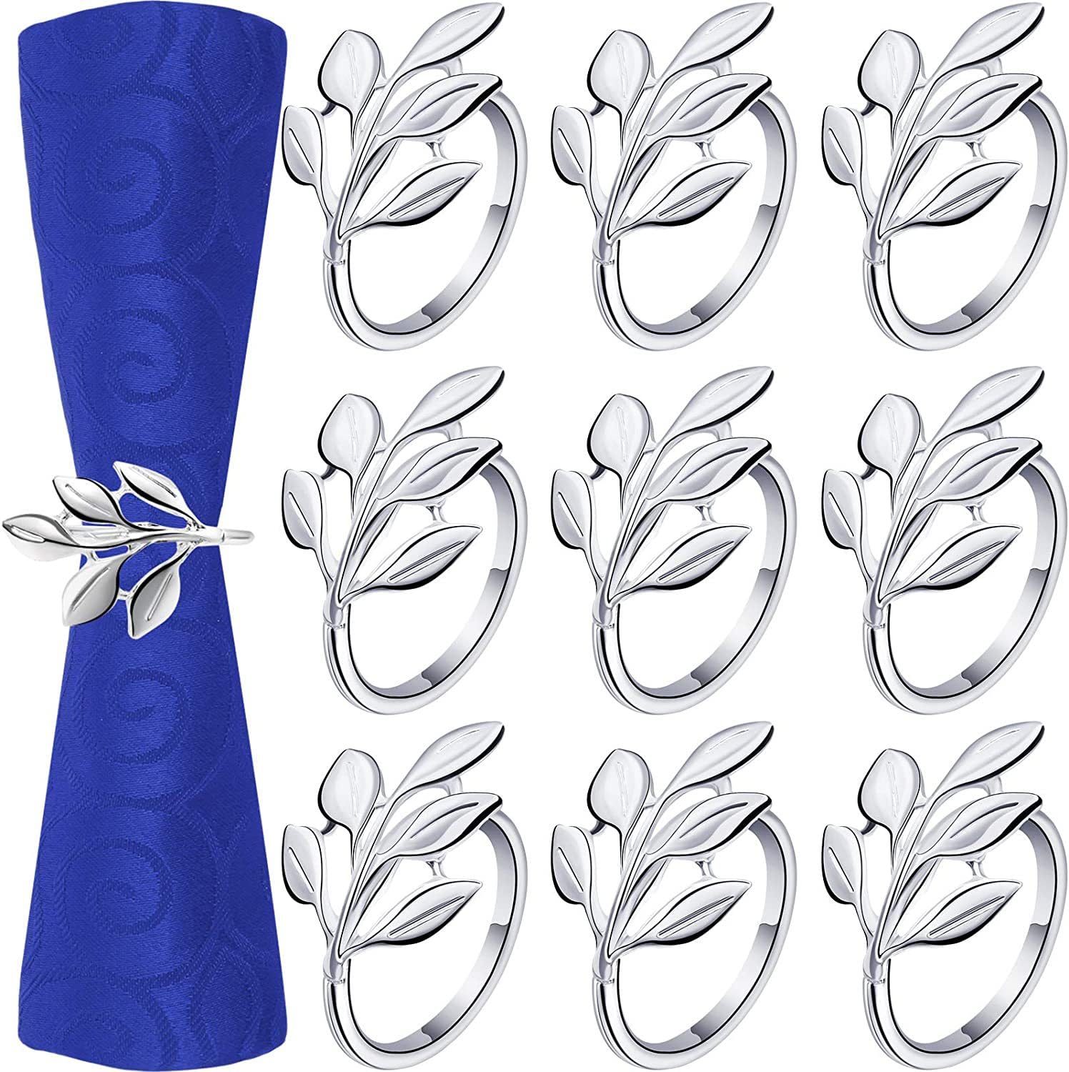 Lot de 24 Ronds de Serviette en métal pour Table à Manger, Noël, Mariage, Motif Feuille d'arbre.