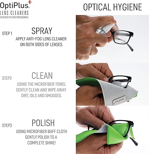 Miniatura 4 de OptiPlus Spray de limpieza de lentes antivaho y paño de microfibra doble, limpiador y desempañador sin rayas para lentes, pantallas de portátiles,