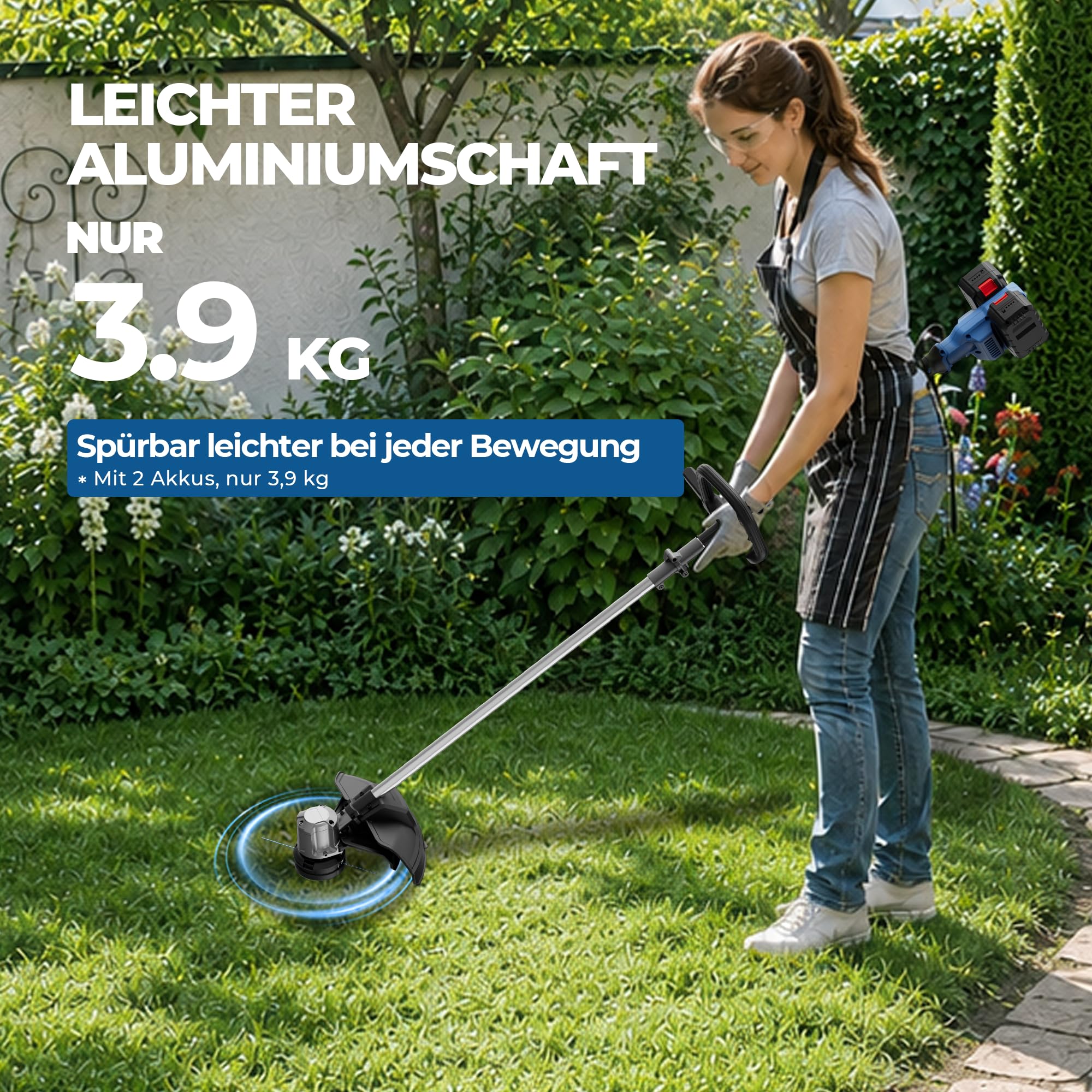 Dong Cheng Akku Rasentrimmer & Kantenschneider 40V, 33cm Schnittbreite | TIPP-Automatik, 2x2,0Ah Akku, 2,0mm Doppelfaden, Bürstenloser Motor, 2 Gang für große Gartenflächen, Blumenbeete & Zaunkanten