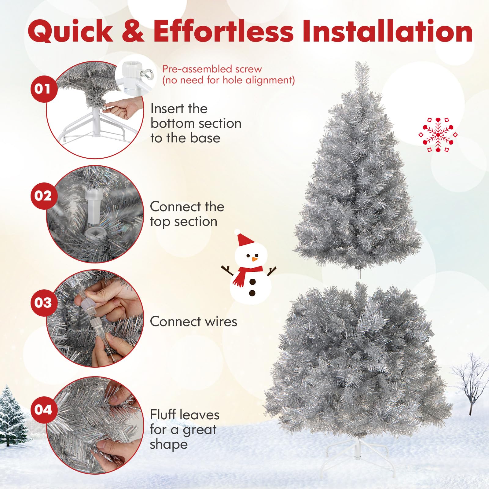Klappbarer Weihnachtsbaum mit Astspitzen, warmweißen LED(5FT)