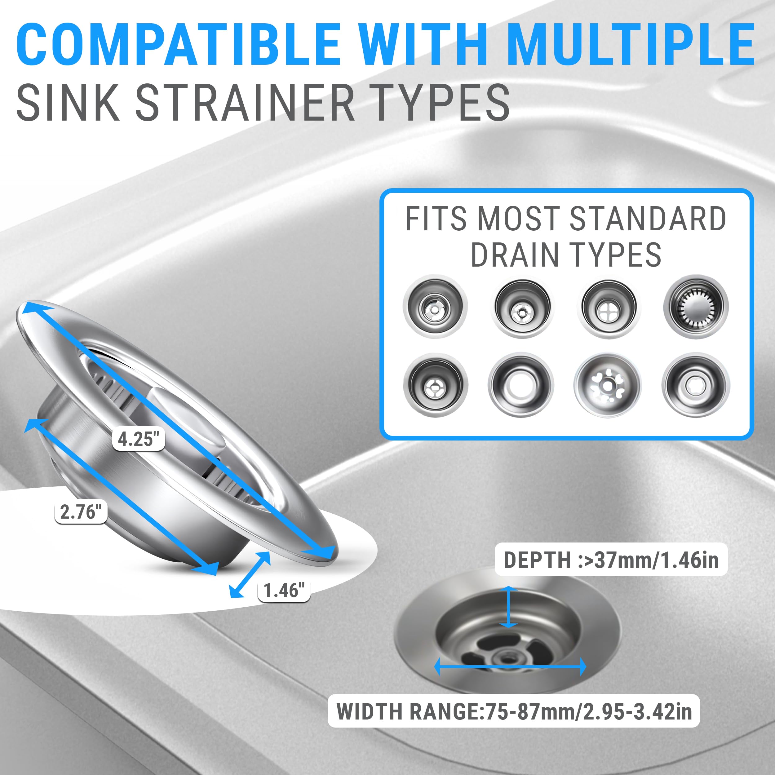Paquete de 2 coladores de drenaje para fregadero de cocina y baño – Colador de fregadero de acero inoxidable 3 en 1, tapón de fregadero, escurridores de platos, filtro de enchufe pequeño, cubierta de