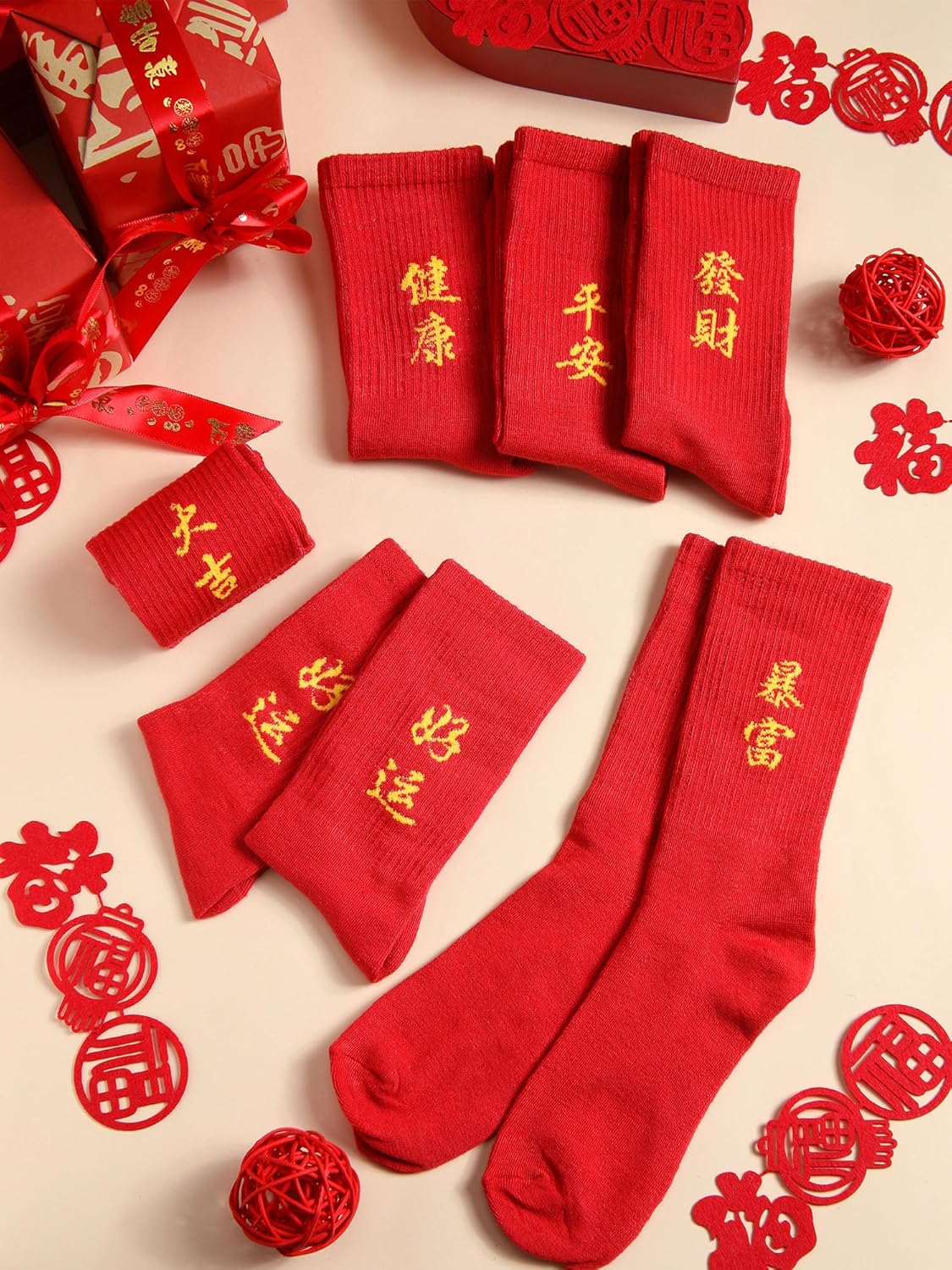 6 Pairs Red Socks Chinese New Year of Horse 2026 Cotton Crew Socks Lunar New Year Gift for Spring Festive Women Men - Image 2