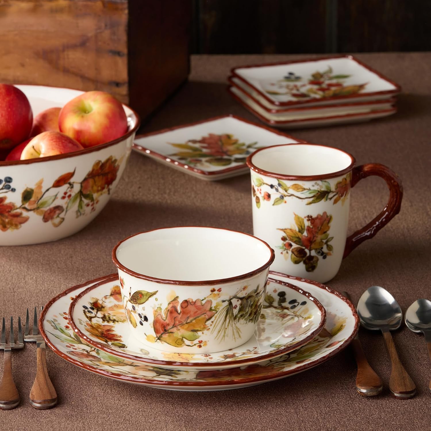 Autumn Meadows SERVING BOWL — A commanding 13-inch, 118-ounce stoneware centerpiece painted with lush harvest botanicals, ready to carry every side dish to the table in seasonal style.