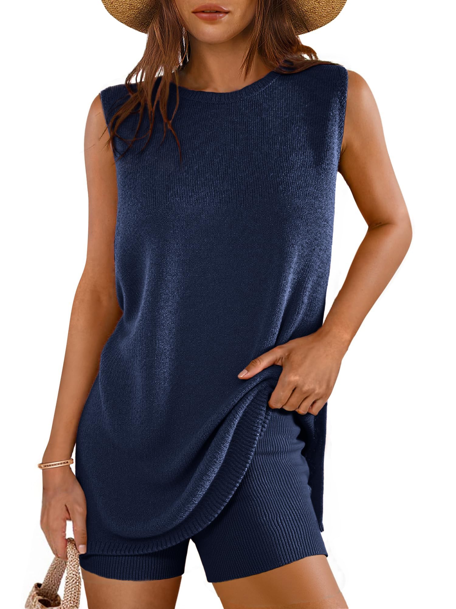Glamaker Women's 2 Piece Short Sets Summer Lounge Sets Sweater Knit Beach Vacation Matching Sets Travel Outfits
