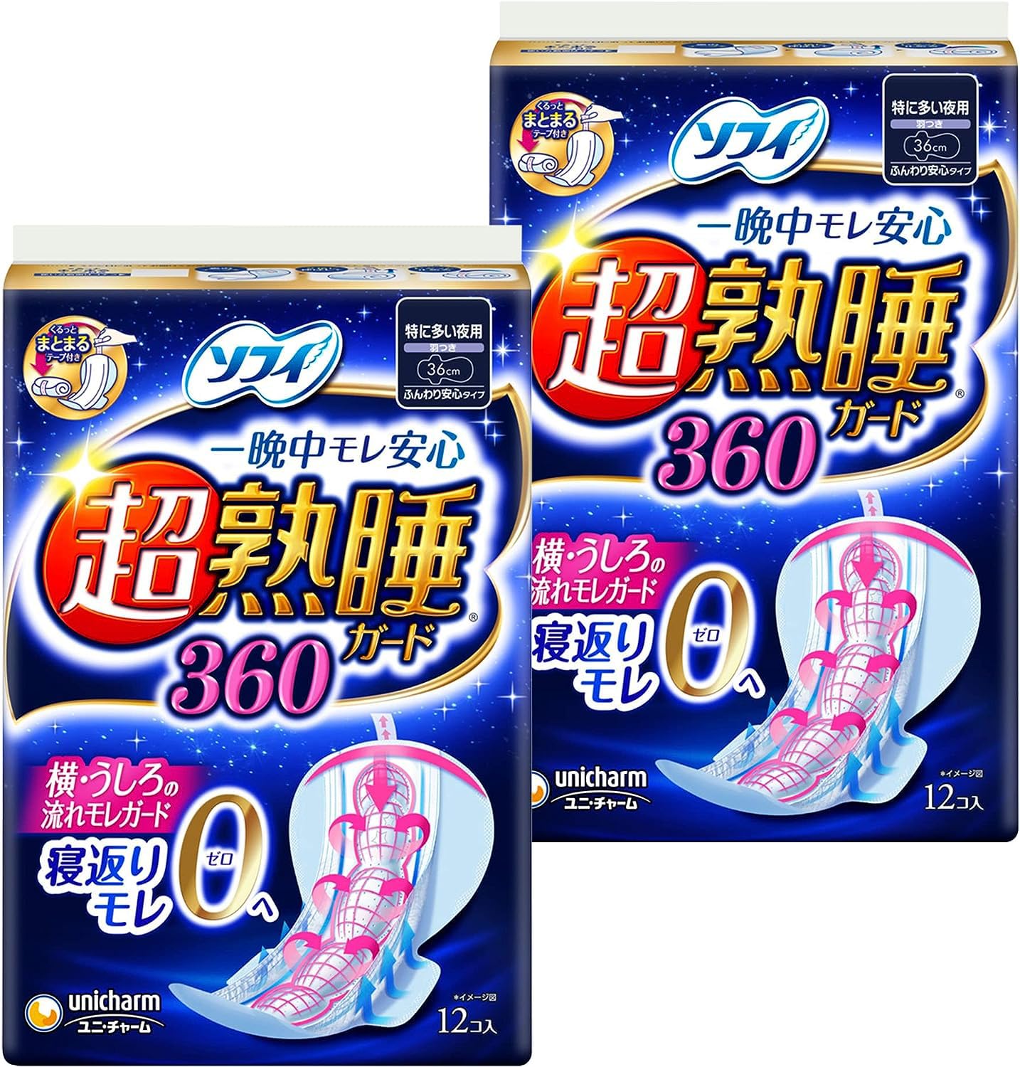 BB 超熟睡360.20個入り24パック2箱です‼️ Amazon.co.jp: 超熟睡ガード 360 特に多い夜用 羽つき 36 cm 12枚 ×2
