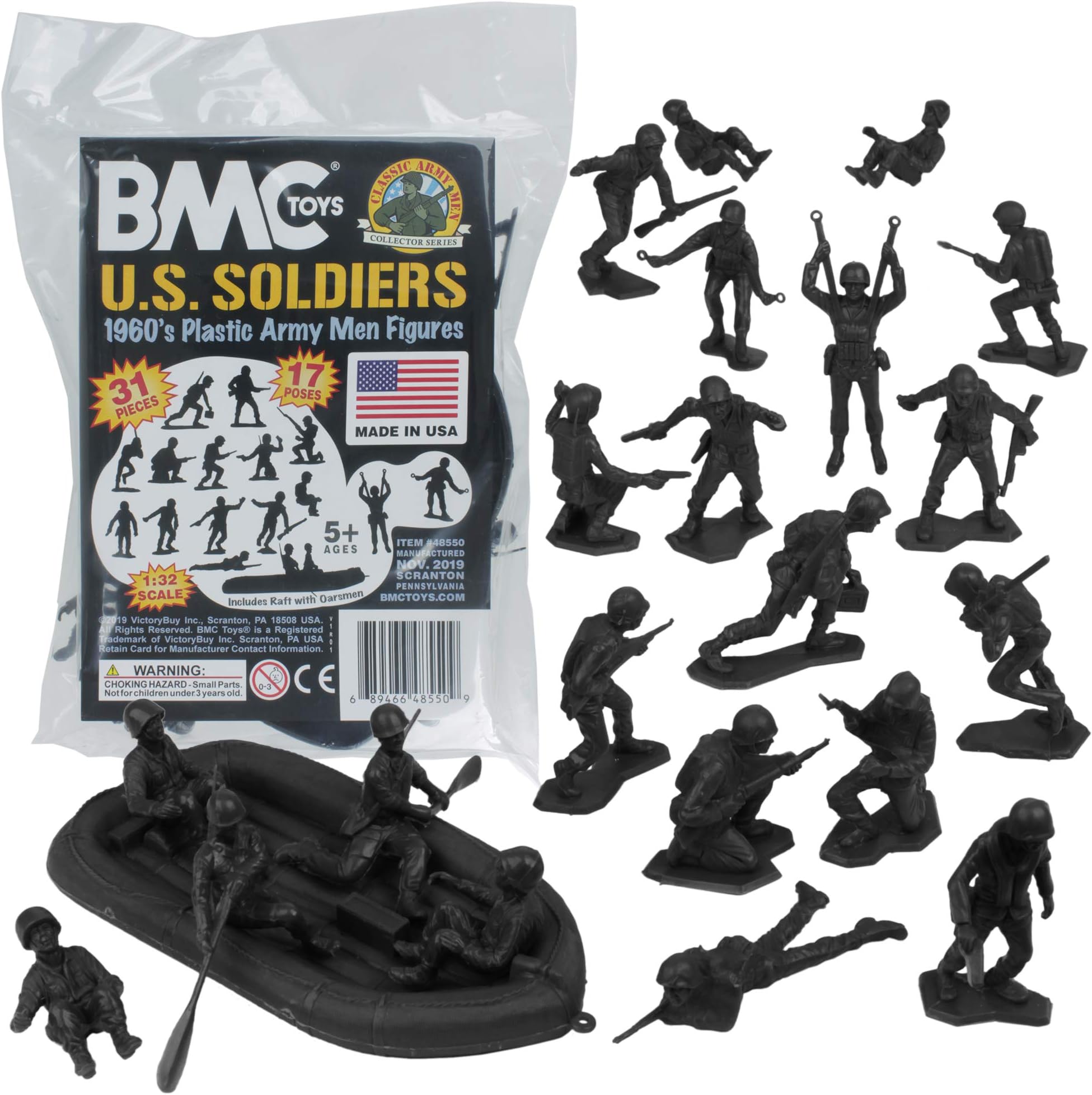 BMC Toys (Black) - Marx Plastic Army Men US Soldiers - Black 31pc WW2 Figures - Made in USA