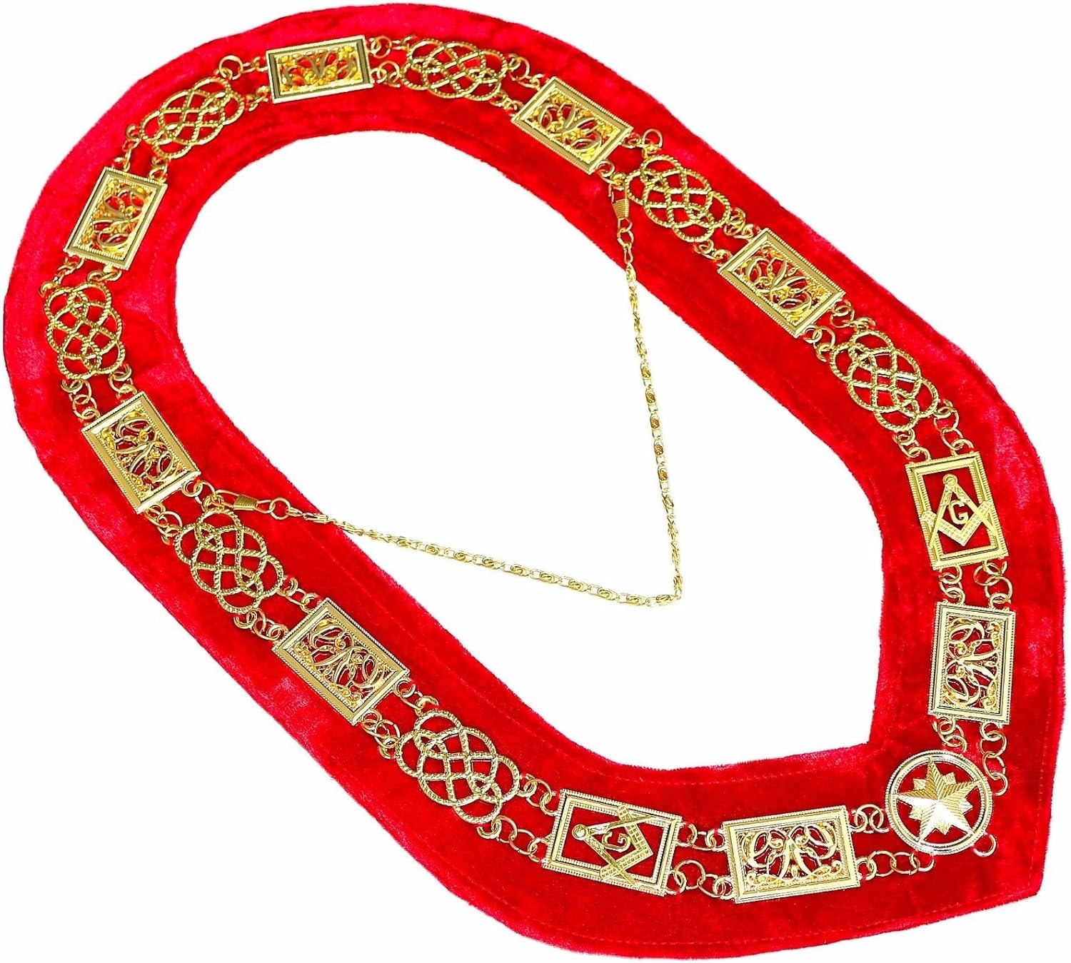 Masonic Collar FREEMASON Grand Lodge Master Mason GOLD PLATED // RED VELVET BACKING DMR-100GR