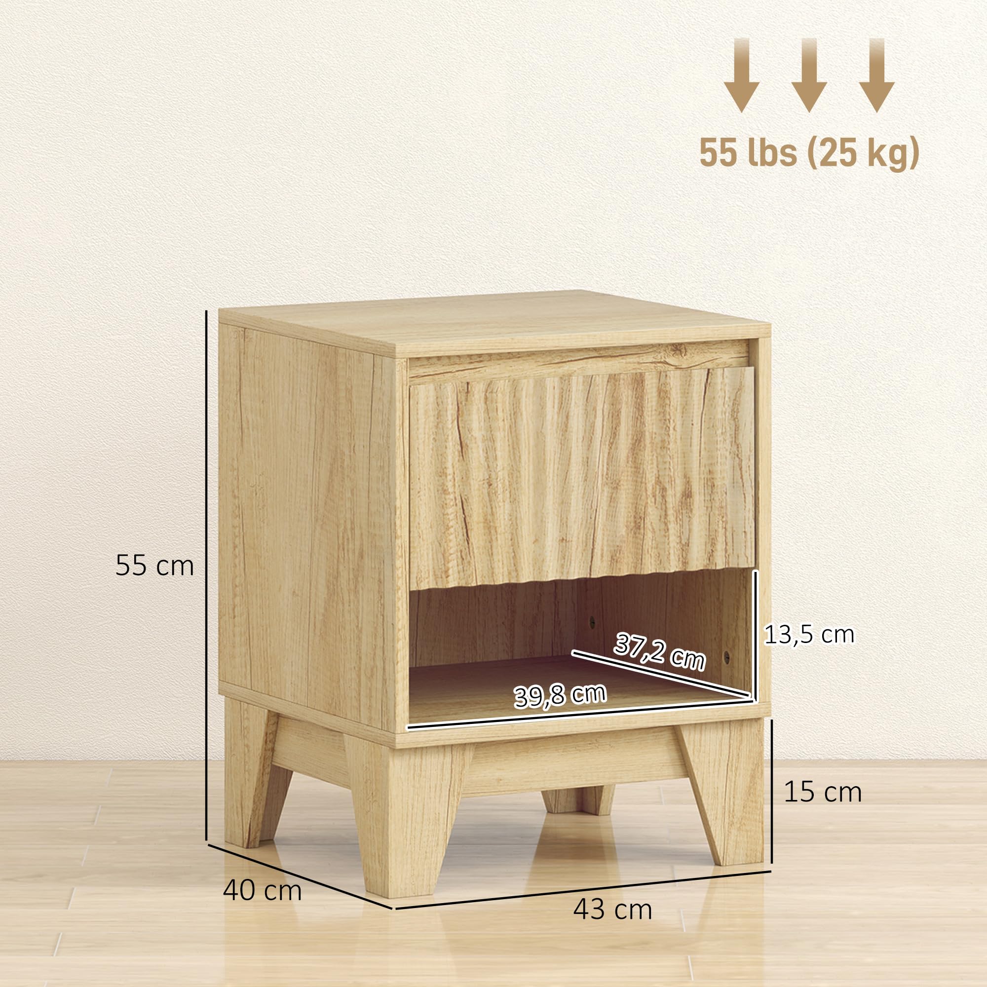 HOMCOM Lot de 2 Tables de Chevet étroites Table de Nuit Bois Naturel