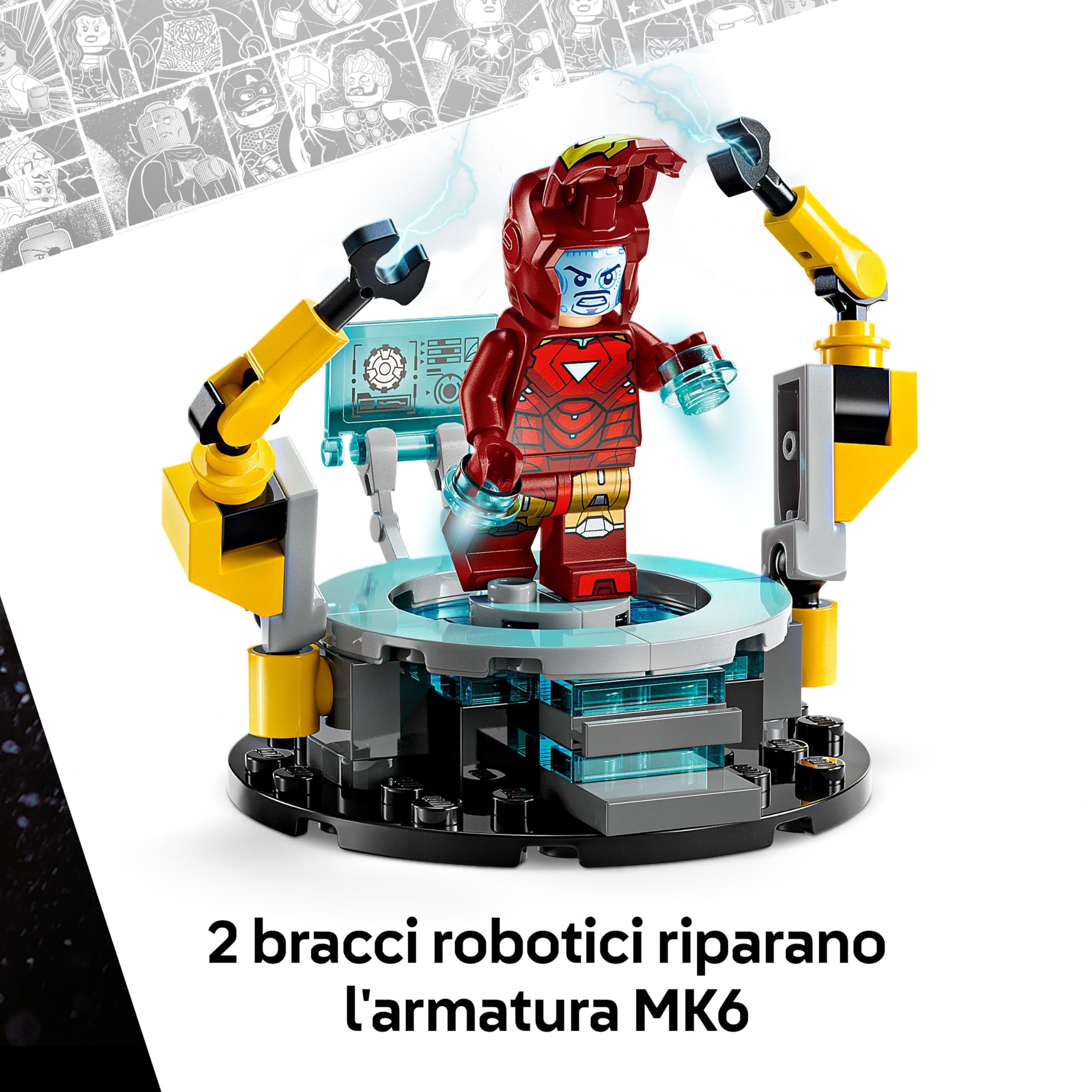 LEGO | Marvel Laboratorio di Iron Man: Sala delle Armature - Giocattolo per Fan dei Supereroi con Mech e 5 Minifigure come Aldrich Killian e Robot Dum-E - Regalo Avengers per Bambini da 8 Anni 76315
