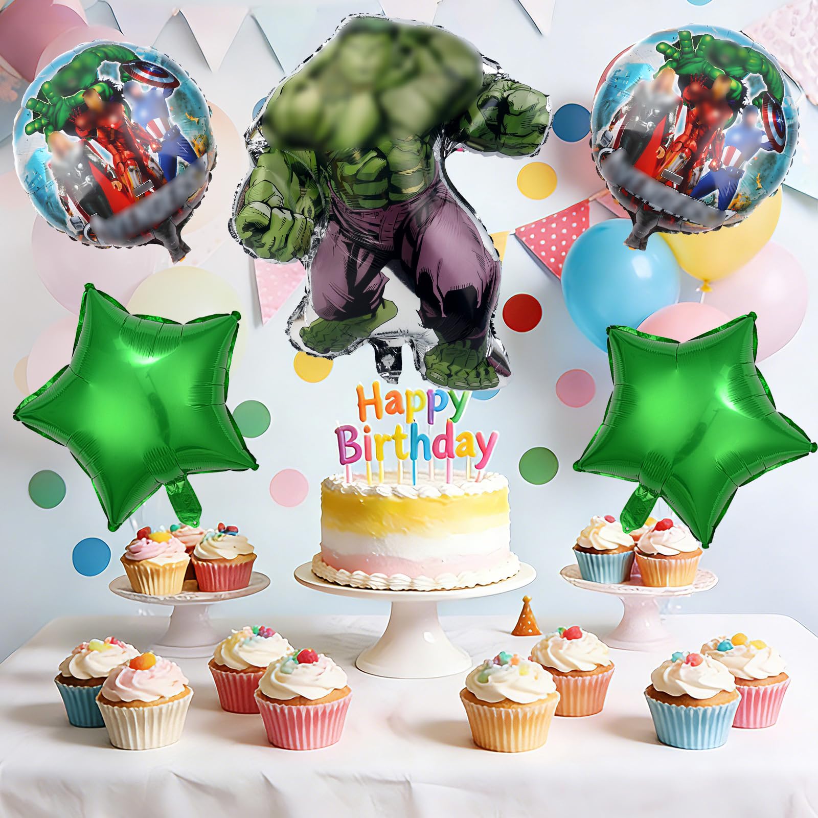 5 Pezzi Set di Palloncini in Pellicola per Festa di Compleanno di Hulk, Decorazione per Compleanno dei Supereroi per Bambini, Set di Palloncini da Cartone Animato per Bambini Ragazzi e Ragazze