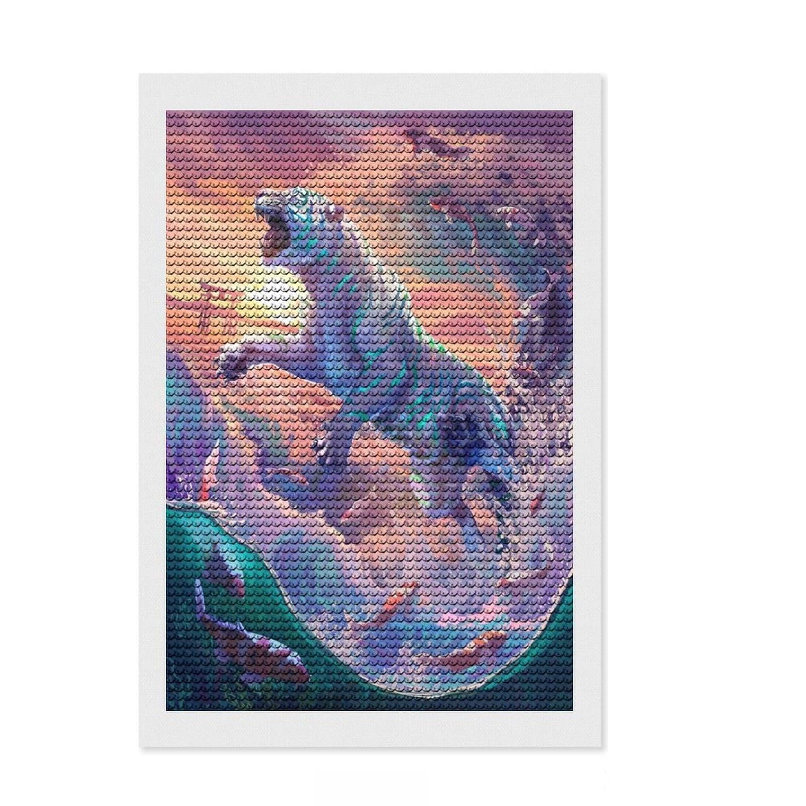 Junmoney Water Tiger - White Round Drill Diamond Painting 8"x12", for Teens, Vintage Style Decor, Pleasing Wall Art Project, Festive Craft Gift