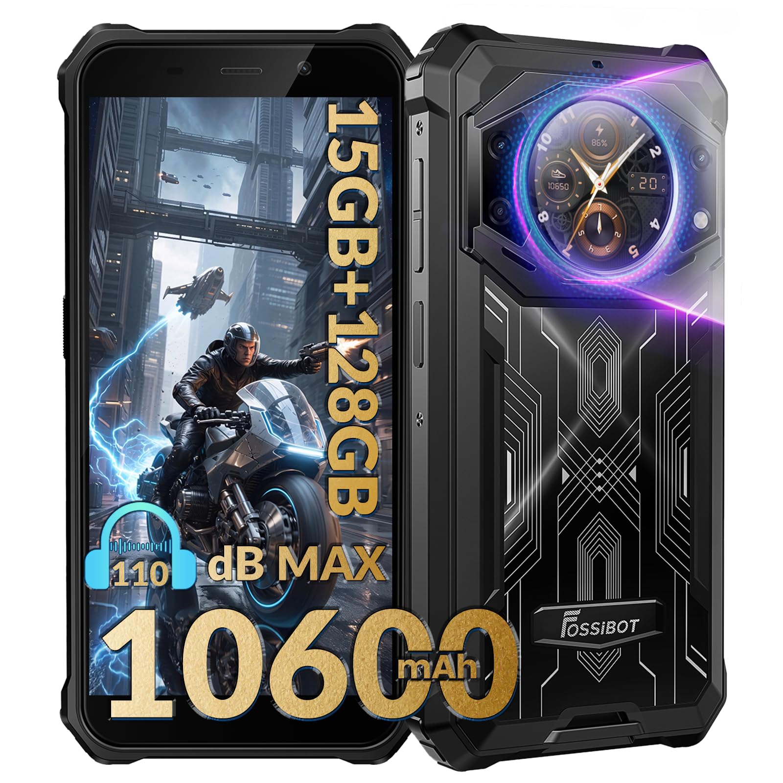 FOSSIBOT F101 Pro Rugged Phone Unlocked, 10600mAh Battery Phone (Black) | 15+128GB/2TB Ru…