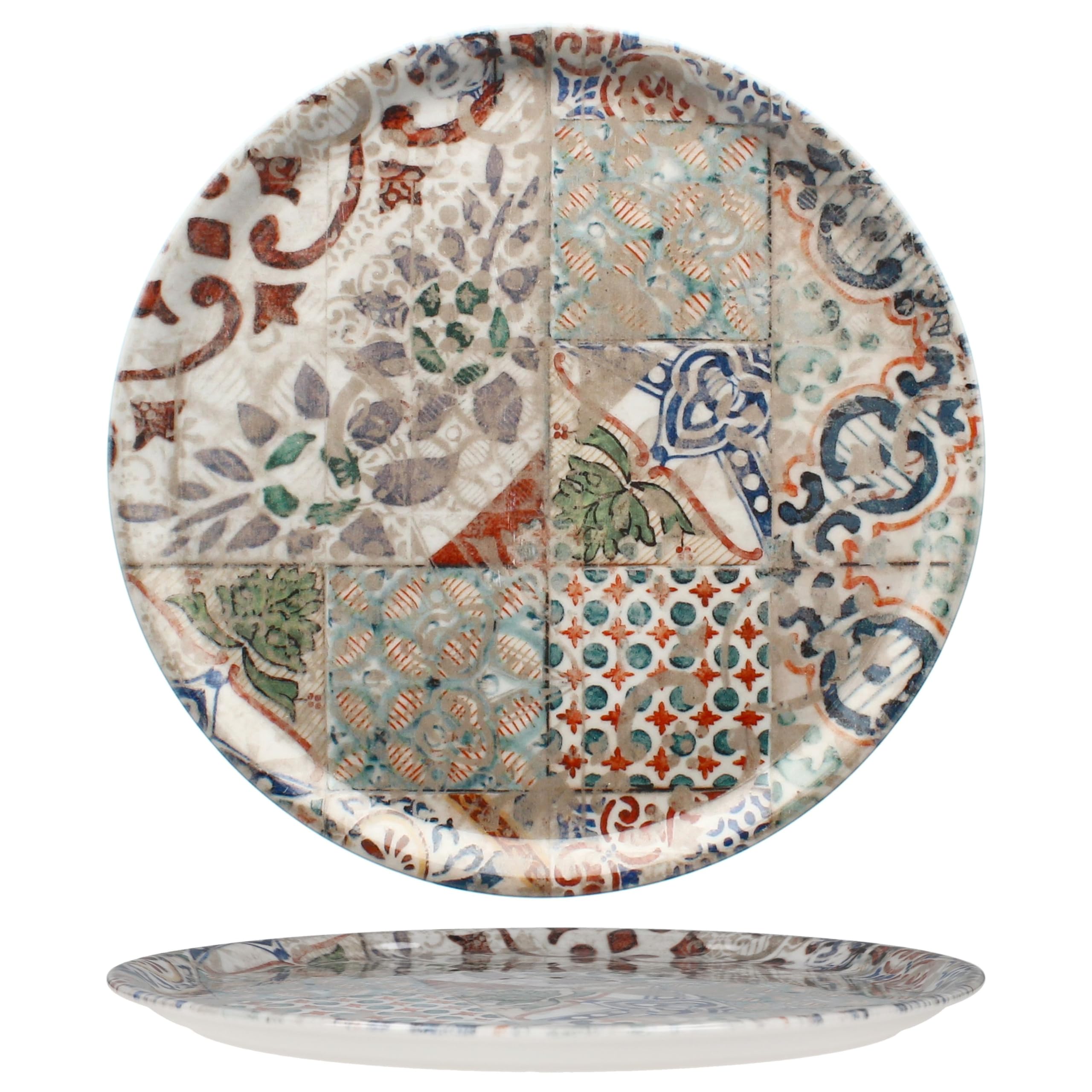 MamboCat Set di 4 piatti per pizza Alcazar I Ø 33 cm I per 4 persone I grandi piatti per pizza in porcellana con effetto piastrelle mediterraneo, per pizze o per mettere i piatti piani XL