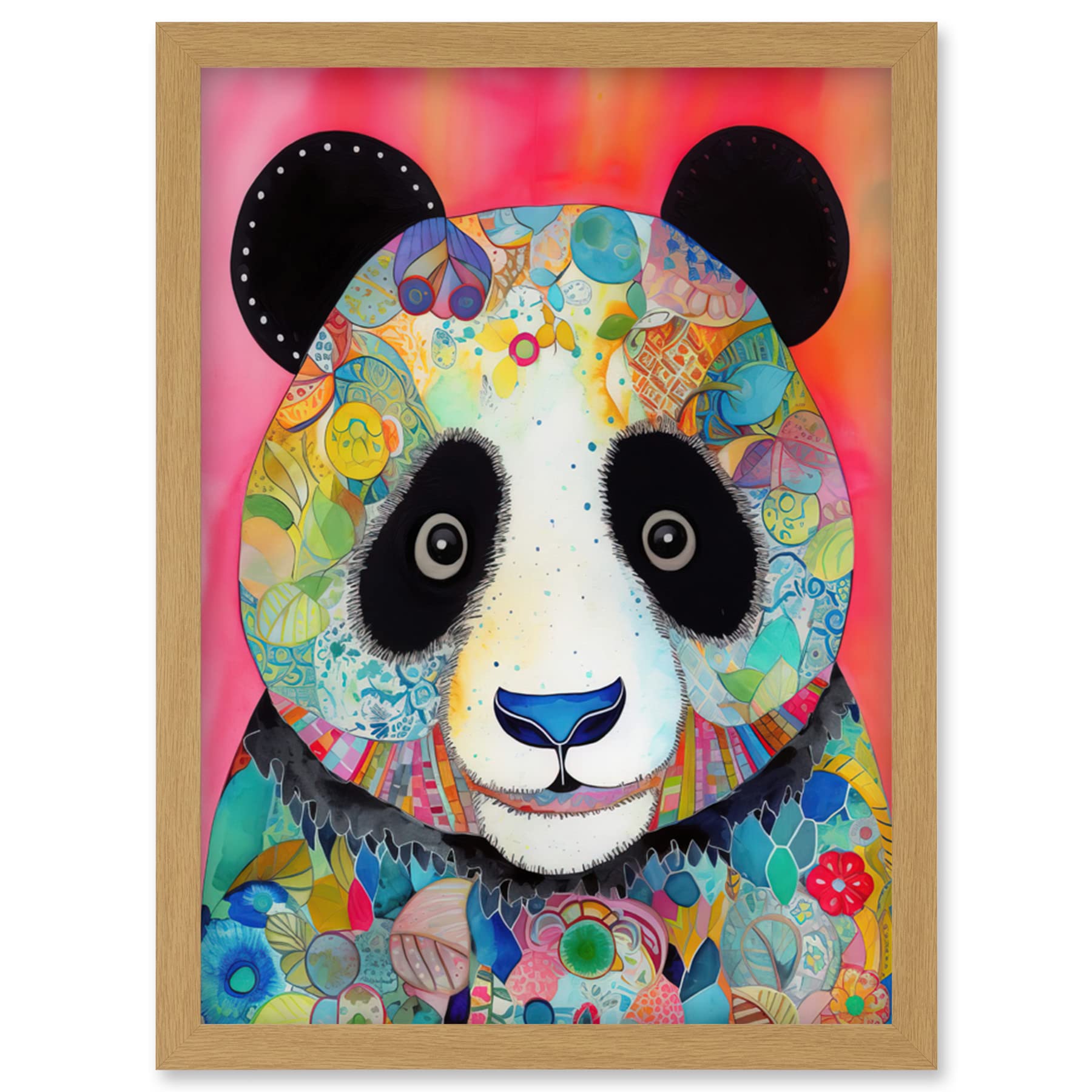 Artery8 Panda Spirit Animal Portrait Folk Art Watercolour Painting Artwork Framed Wall Art Print A4