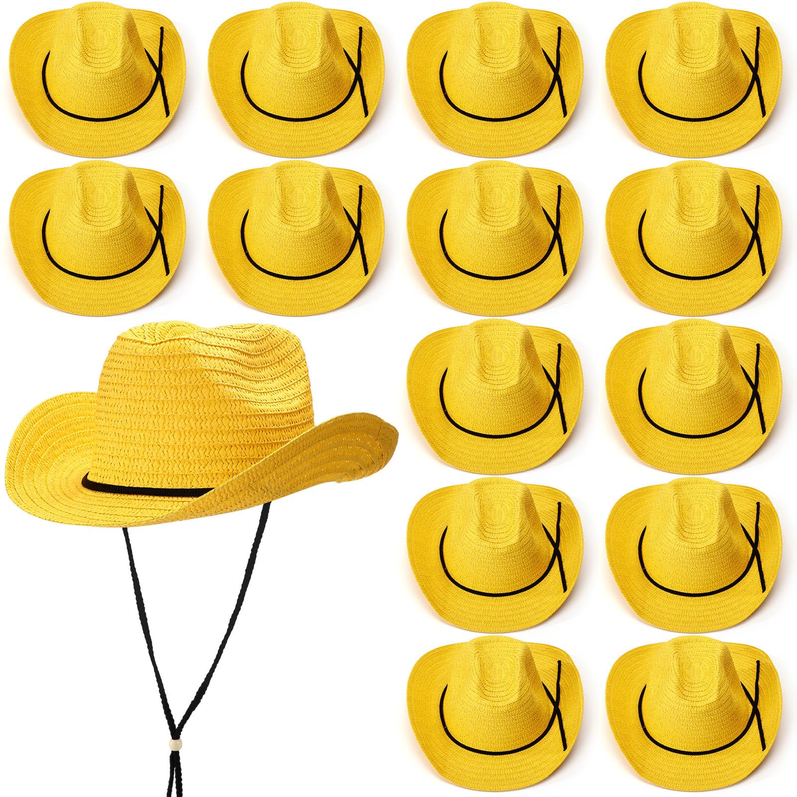 JaGely 15 Pcs Straw Cowboy Hats Bulk Party Hats for Adults