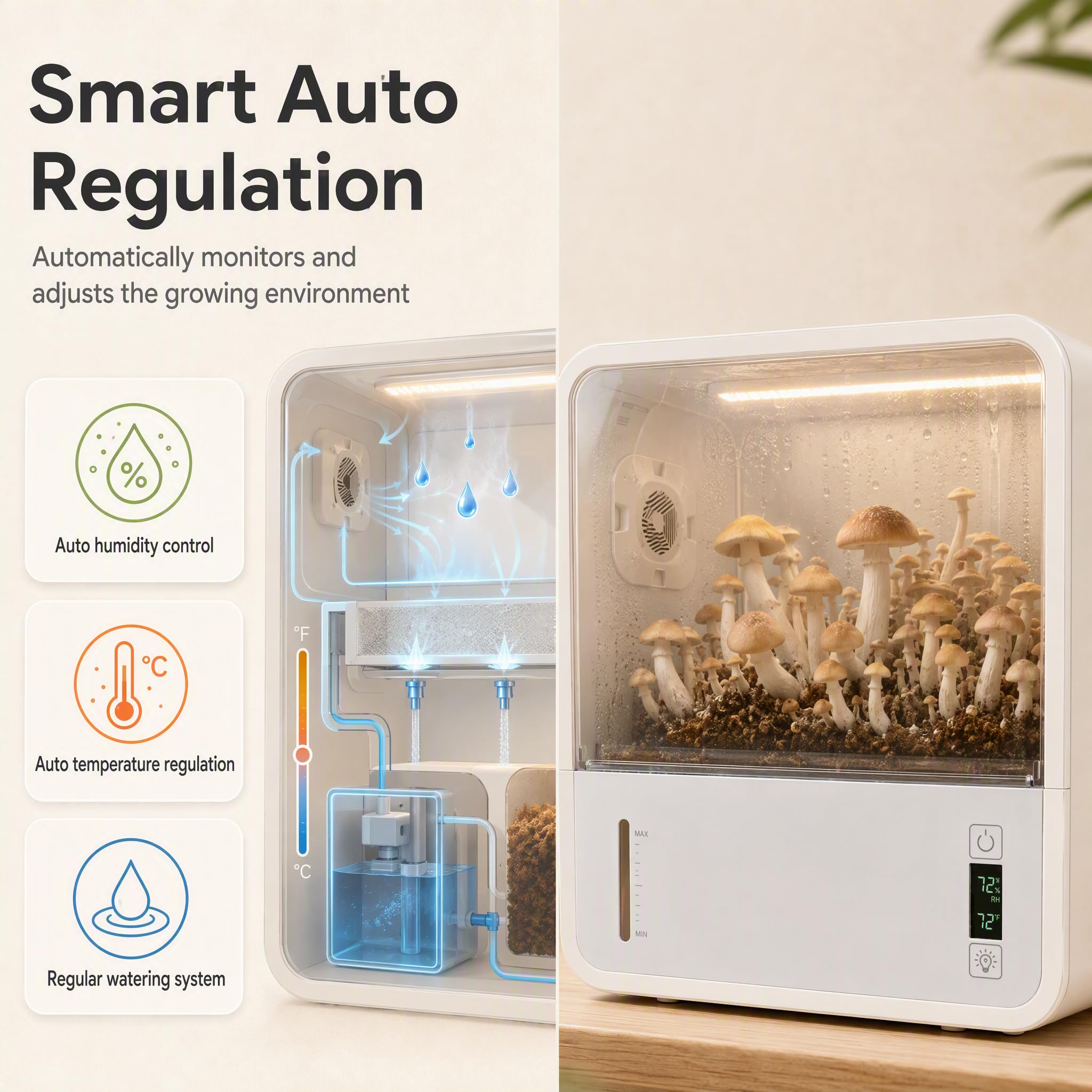 Luqeeg Kit de Culture de Champignons Intelligent, Transparent Hors-Sol Automatique Grande Boîte à Champignons à Air Calme Tente de Plantation avec éclairage LED pour Spores