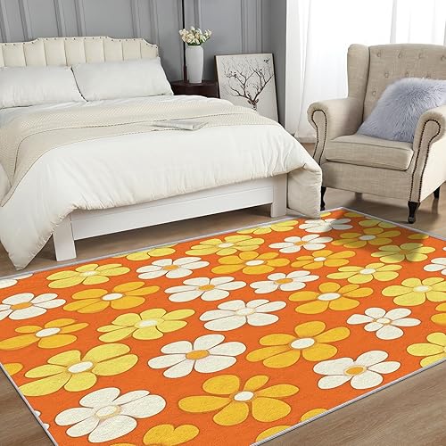 Miniatura 3 de Alfombras retro de los años 70 para entrada de 2 x 3 pulgadas, tapete de puerta de interior con diseño de margaritas hippie, alfombra pequeña,