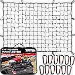 Cargo Net for Pickup Truck Bed (4' x 6' Stretches to 8' x 12') Heavy Duty Pickup Truck Bed Accessories - 12 Metal Carabiners, Bungee Mesh Accessory with Strap Hooks for SUV, Trailer Tarp
